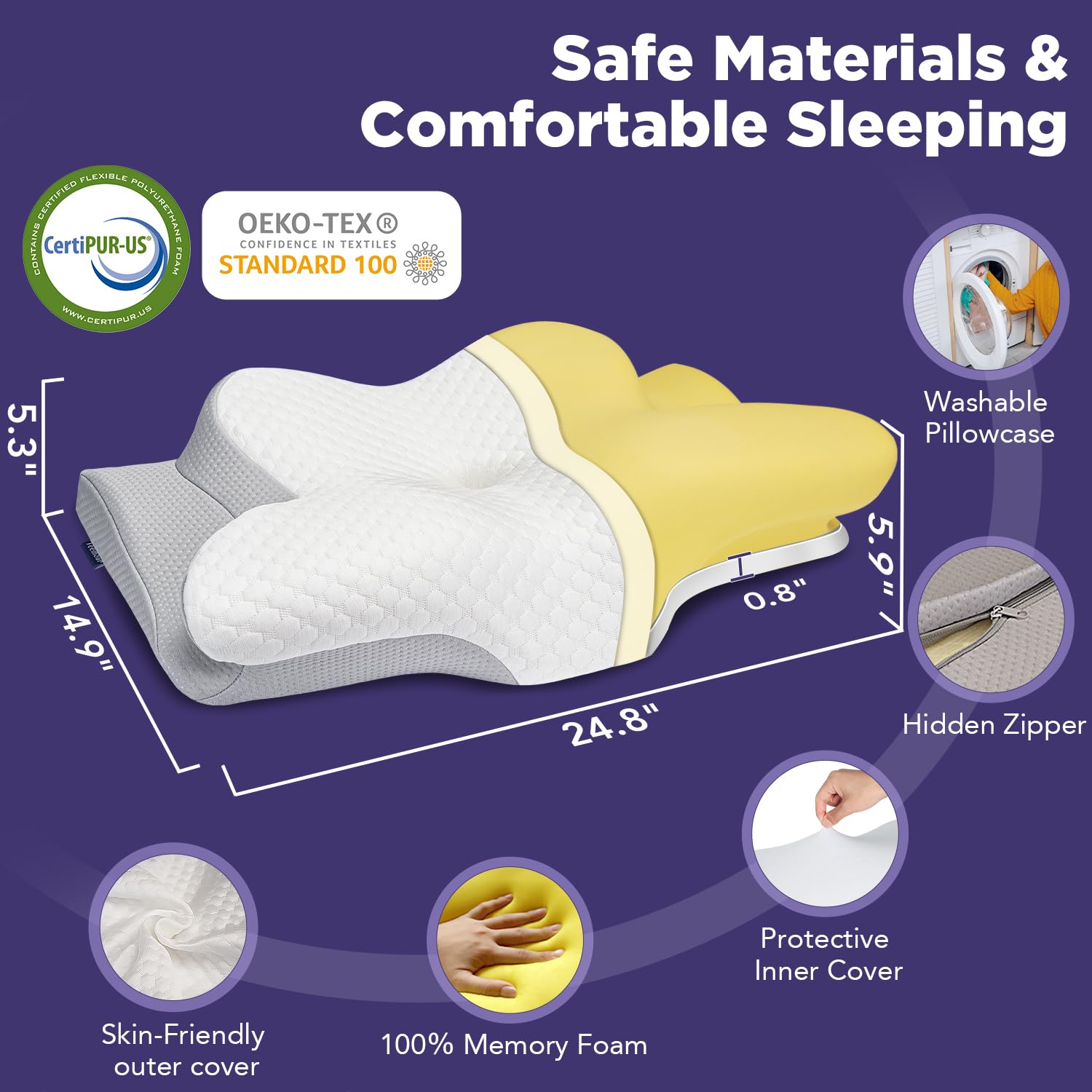 Cervical Pillow Memory Foam Pillows Cooling Pillow Queen Size Bed Pillows for SleepingErgonomic Neck Pillow Pillow for Side Back Stomach Sleepers, Orthopedic Contour Pillow