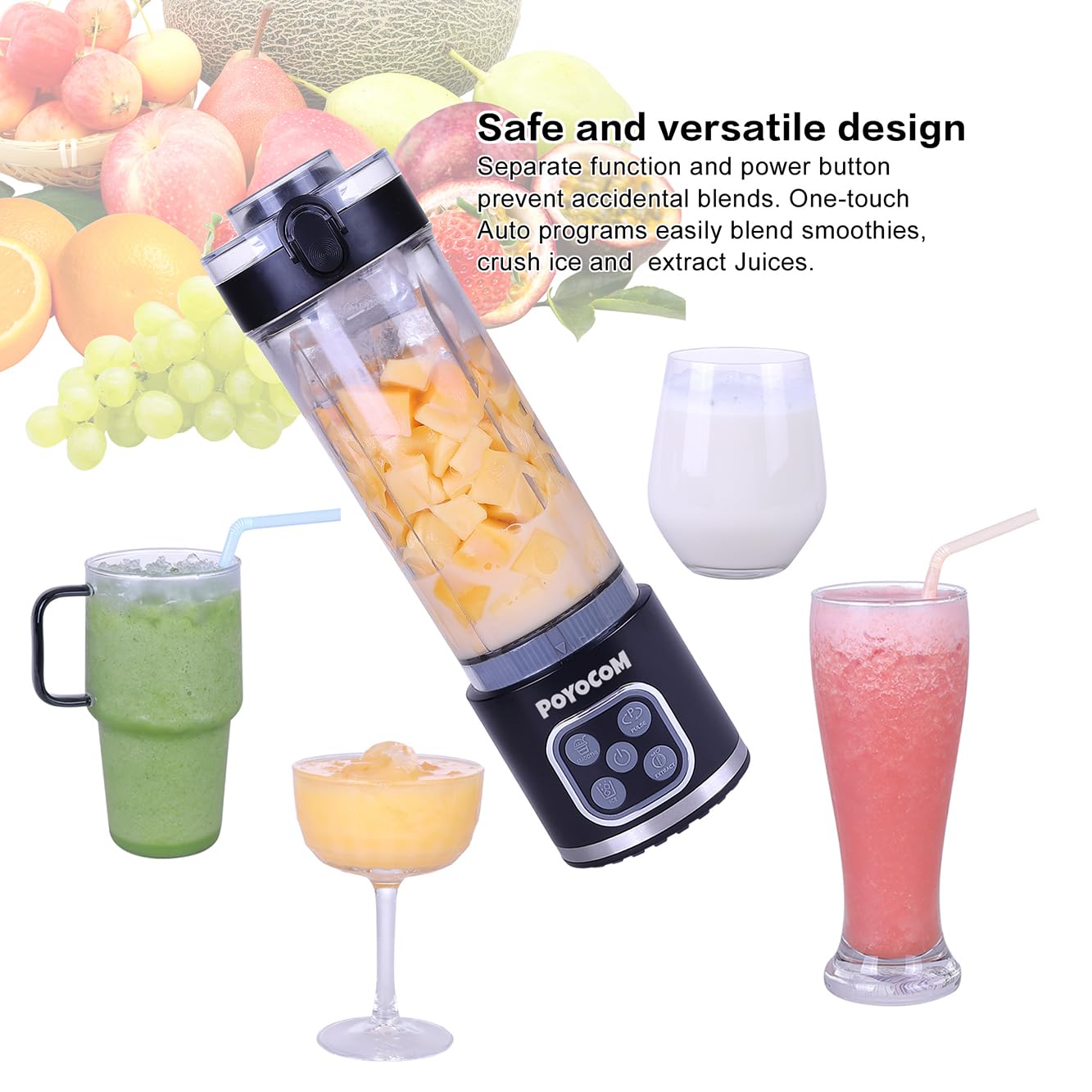 Mini-Standmixer und Smoothie-Maker, 750 ml abnehmbarer Behälter, 700W tragbarer Mixer, für Smoothies, Ice Crush, auslaufsicherer Deckel und Trinkschnabel, wiederaufladbar über USB-C, Schwarz
