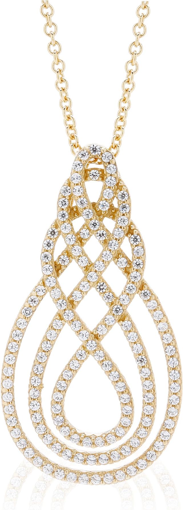 Gold Plated 925 Sterling Silver Premium Eq Star Grade Twisted Teardrop Pendant Necklace
