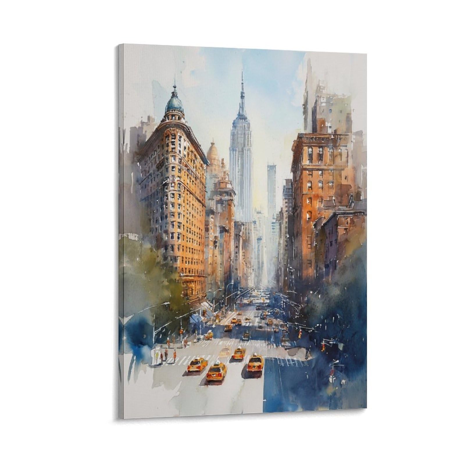 LCYNNH Empire State Watercolor Print New York City Travel Art 24x36inch(60x90cm) Print Home Bedroom Office Living Room Decor Canvas