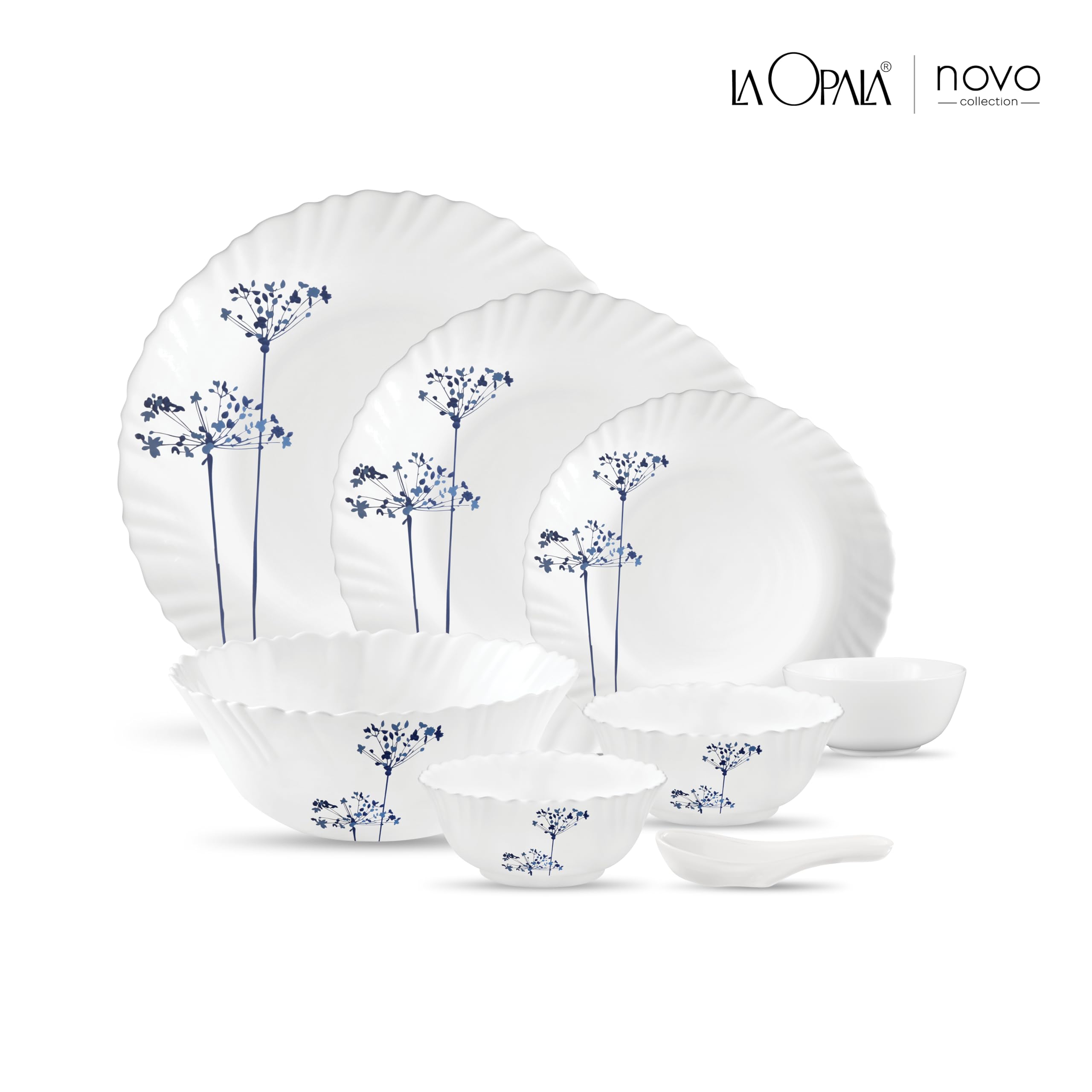 La Opala, Novo Collection, Opal Glass Dinner Set 35 pcs, Aqua Spray, White 1