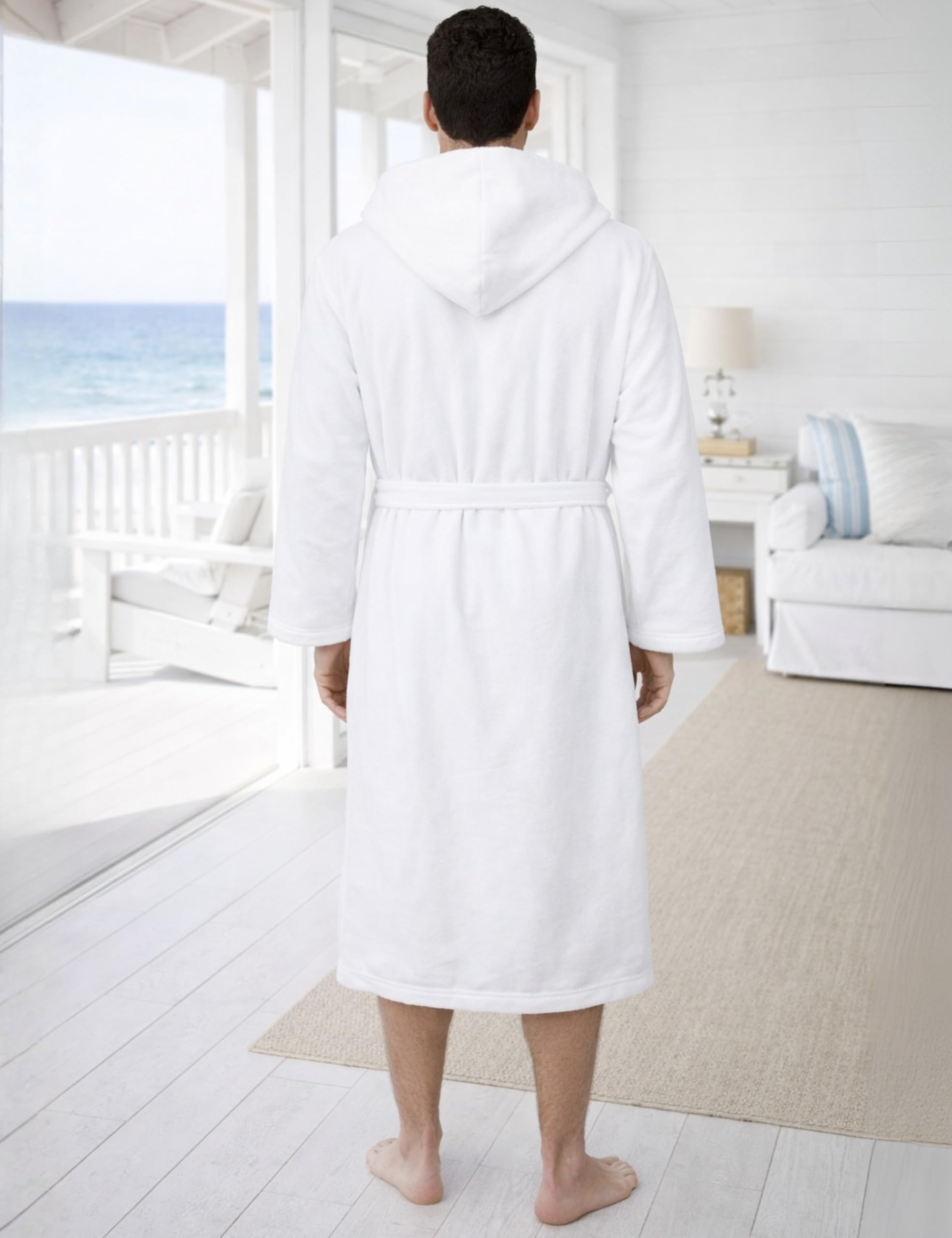 Morgenstern Peignoir de Bain Homme avec Capuche 100% Coton Éponge Velours OEKO-TEX® Robe de Chambre Long Finn