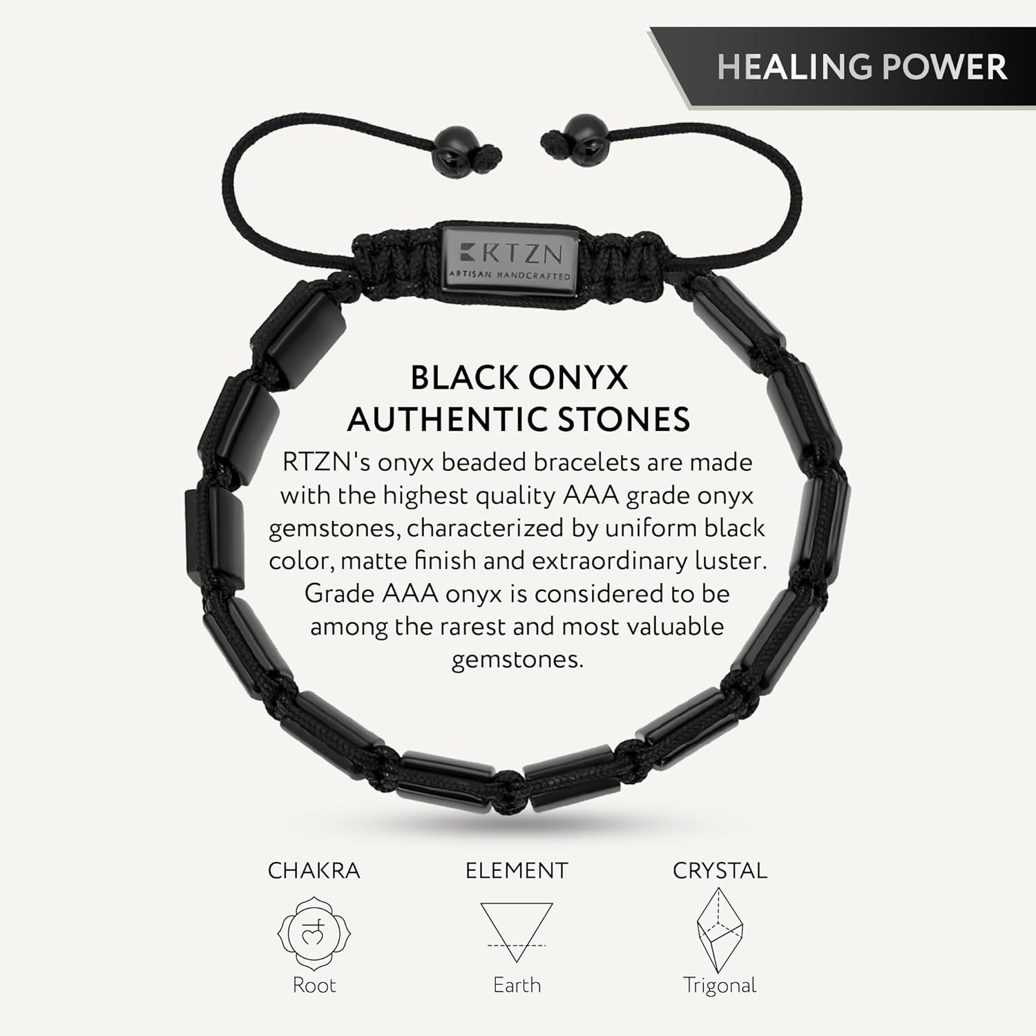 RTZN® Black Onyx Bracelet for Men – Premium Artisan Handcrafted Authentic Matte Black Beaded Bracelet for Men – 8MM Adjustable Mens Beaded Bracelets - Image 4