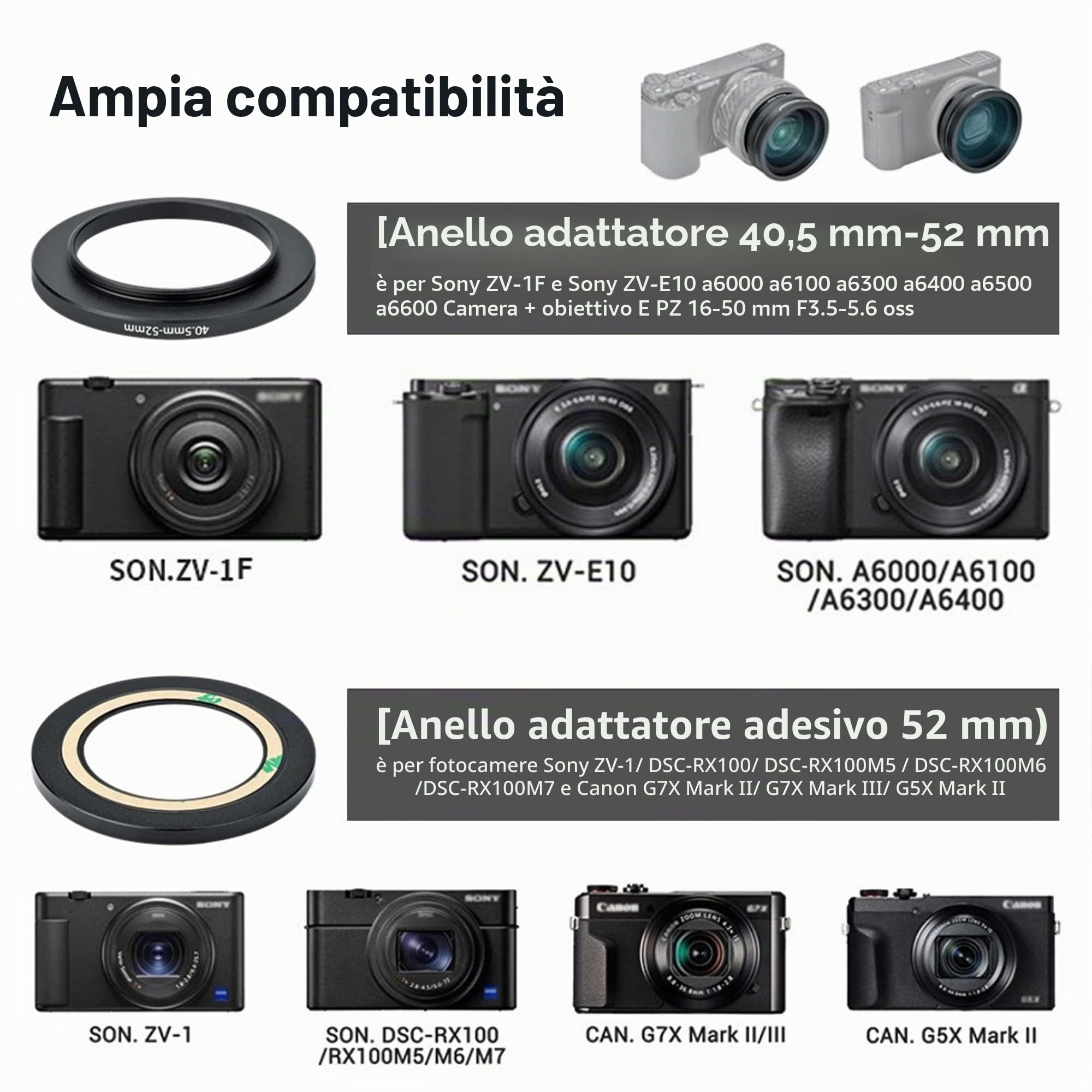 PROfezzion Lente Obiettivo Grandangolare e Macro 2-in-1 per Sony ZV1F ZV-1F ZV-1 ZV1 RX100 VII VI V ZV-E10 ZVE10 A6400 A6300 A6100 A6000, per Canon G7X Mark III II G9X Mark III G5X Mark II Fotocamera