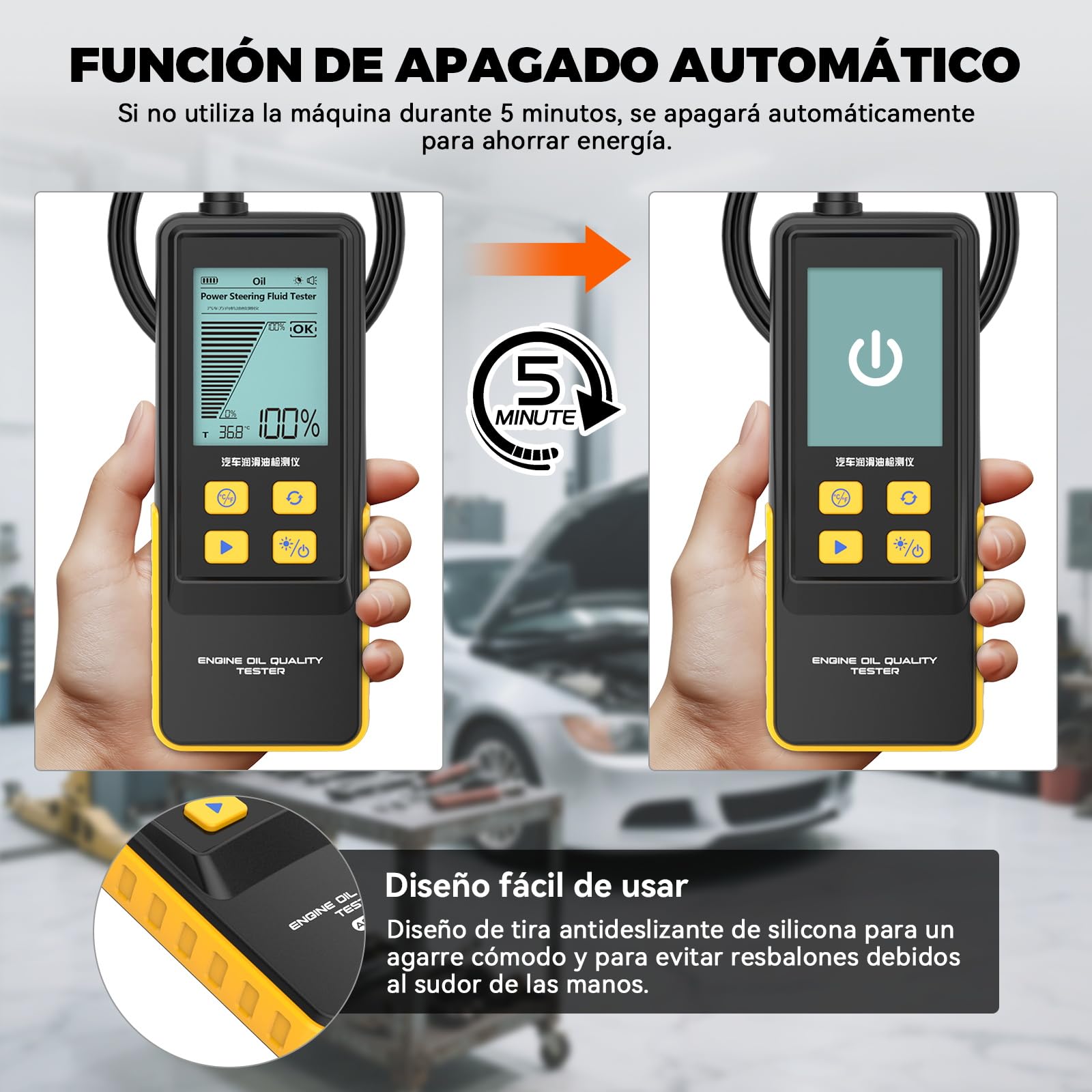 AS503 Comprobador de Aceite para Motores de Gasolina y Diésel, Probador de Calidad de Aceite, Analizador de Aceite de Motor para Coche, Detector de Transmitancia y Temperatura,Alertas Sonoras