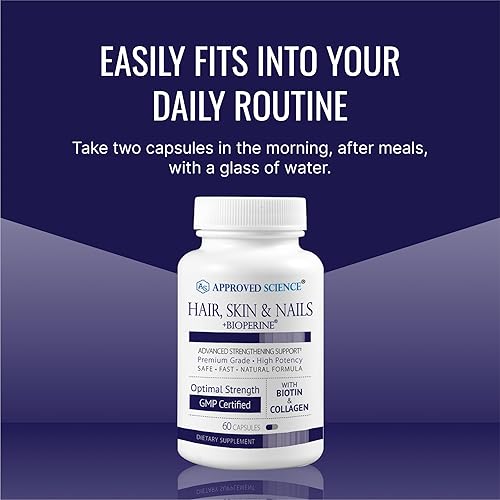 Miniatura 6 de Approved Science Cabello, piel y uñas - Suplemento de apoyo - Biotina, colágeno, complejo de vitamina B, sílice, bioperina - 180 cápsulas - 3 meses