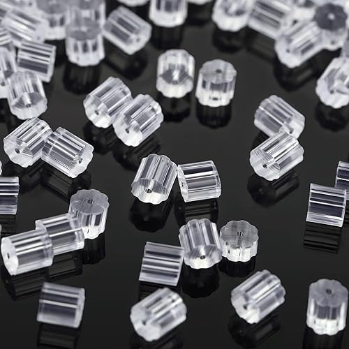 Miniatura 10 de Parte trasera de goma para aretes, 200 piezas de aretes transparentes suaves para tachuelas, aretes de silicona hipoalergénica, repuesto para mujer