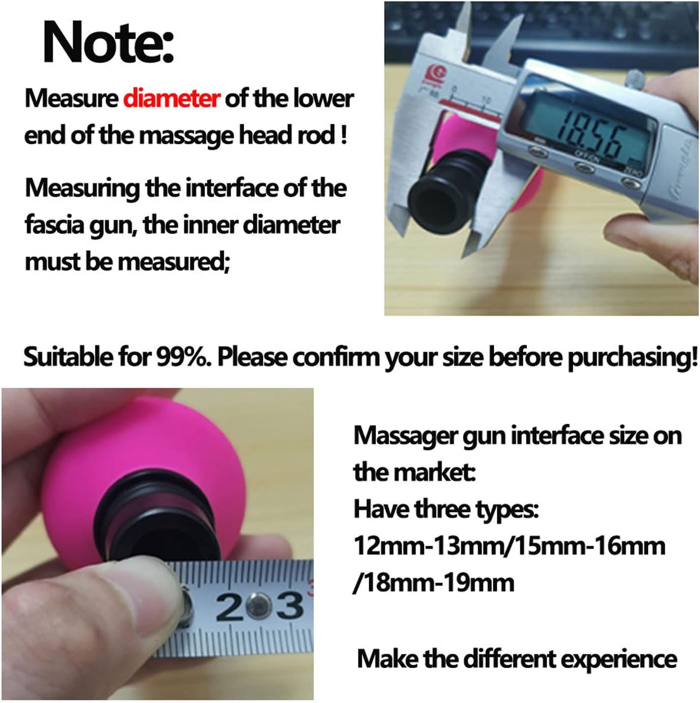 Measuring massage gun interface diameter