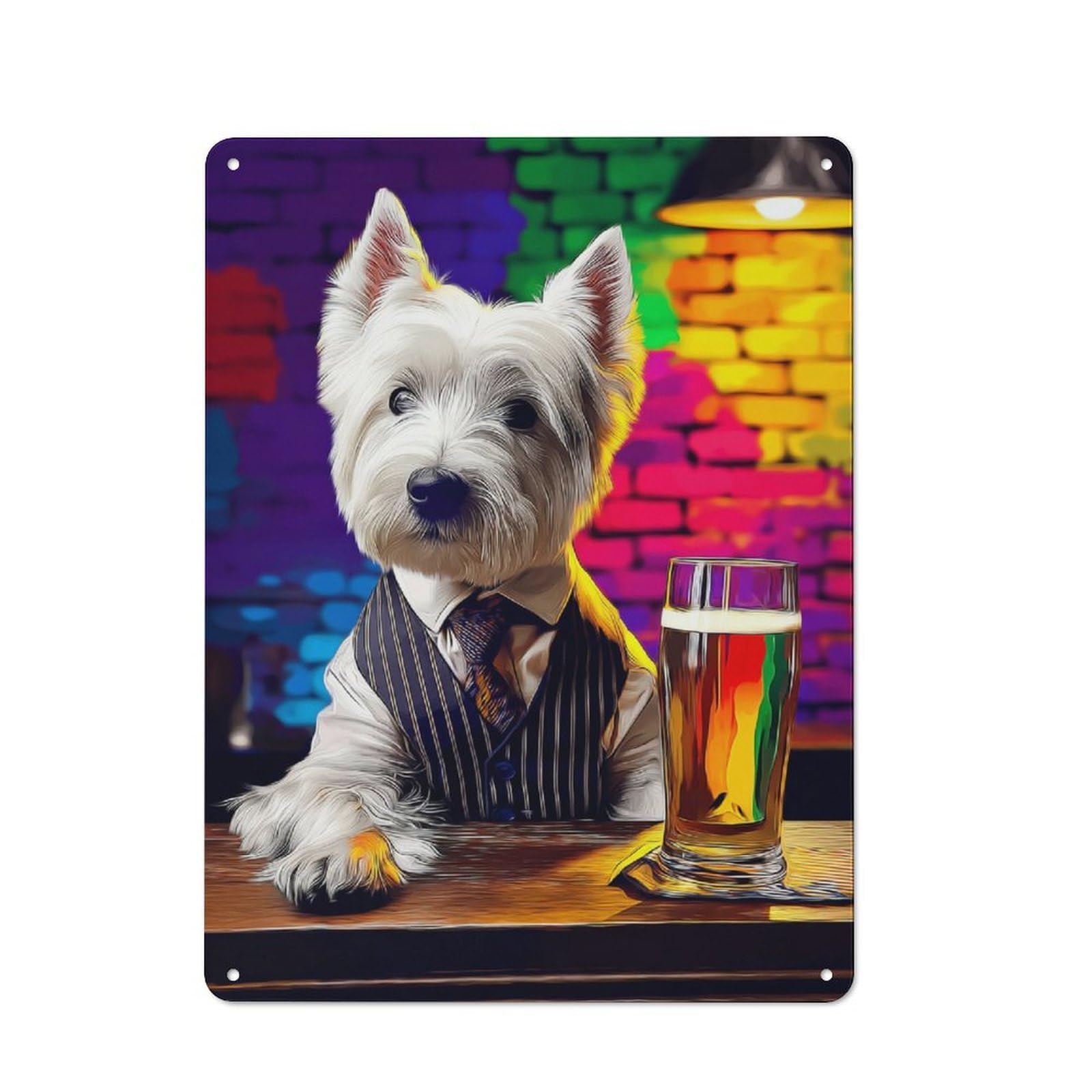 Junmoney Dog In Suit With Beer -2 Vintage Tin Sign 40X30cm With For Workshop Wall, For Makers And Diy Enthusiasts, For Retro Home Interiors