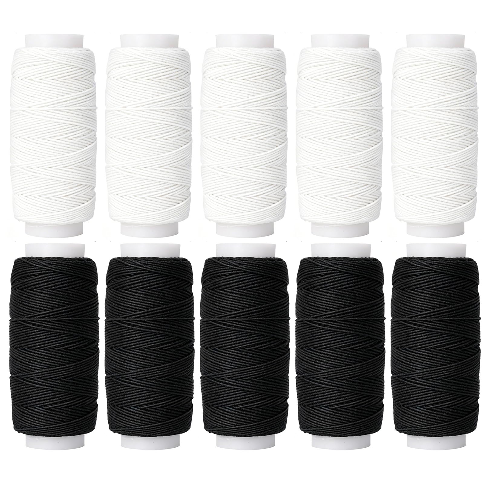 10 PCS Shirring Elastic for Sewing, Elastic Sewing Thread Set, Strong Stretch Polyester Elastic Cord 25m Per Spool for Sewing Machine Smocking Shirring Knitting Clothes Craft Making, Black White