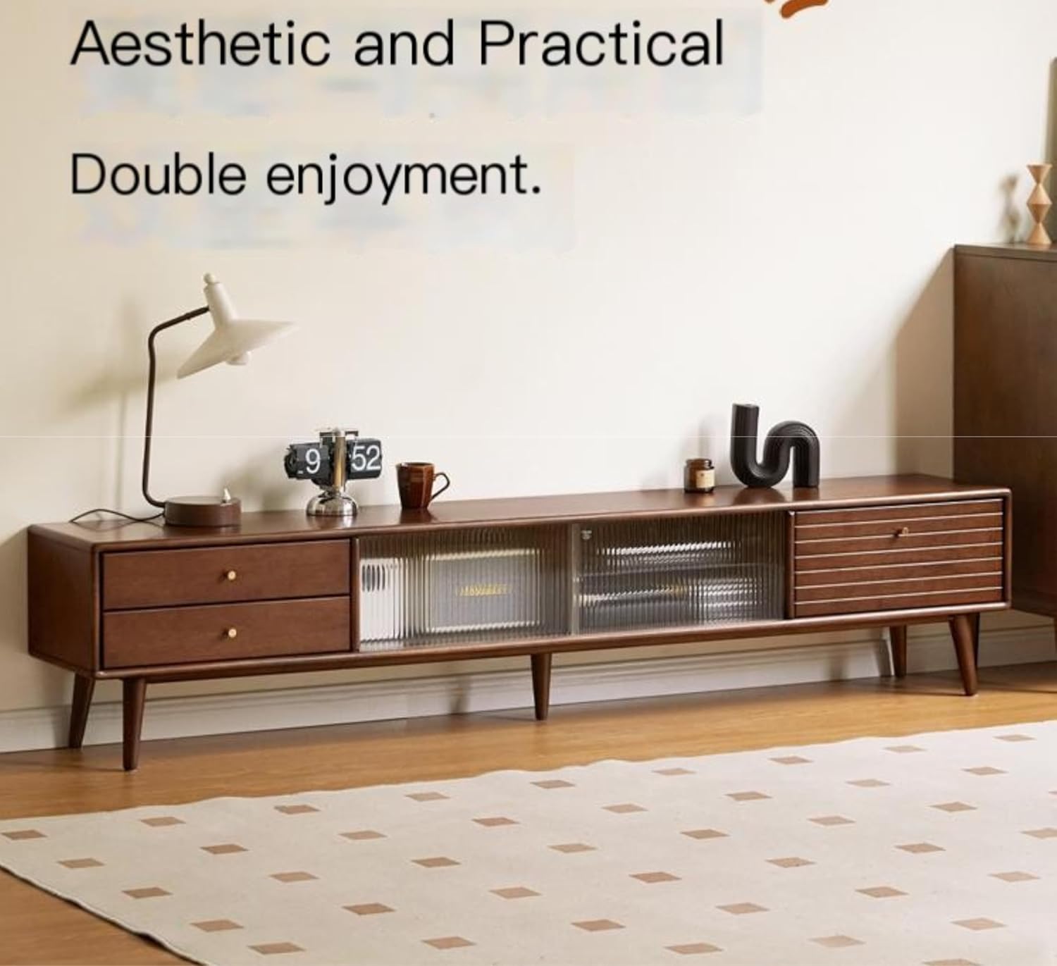 GVAwood Solid RubberWood Light Luxury TV Cabinet. 70.8x12.6x16.5 inch /180x32x42 сm/Walnut Color/TV Cabinet