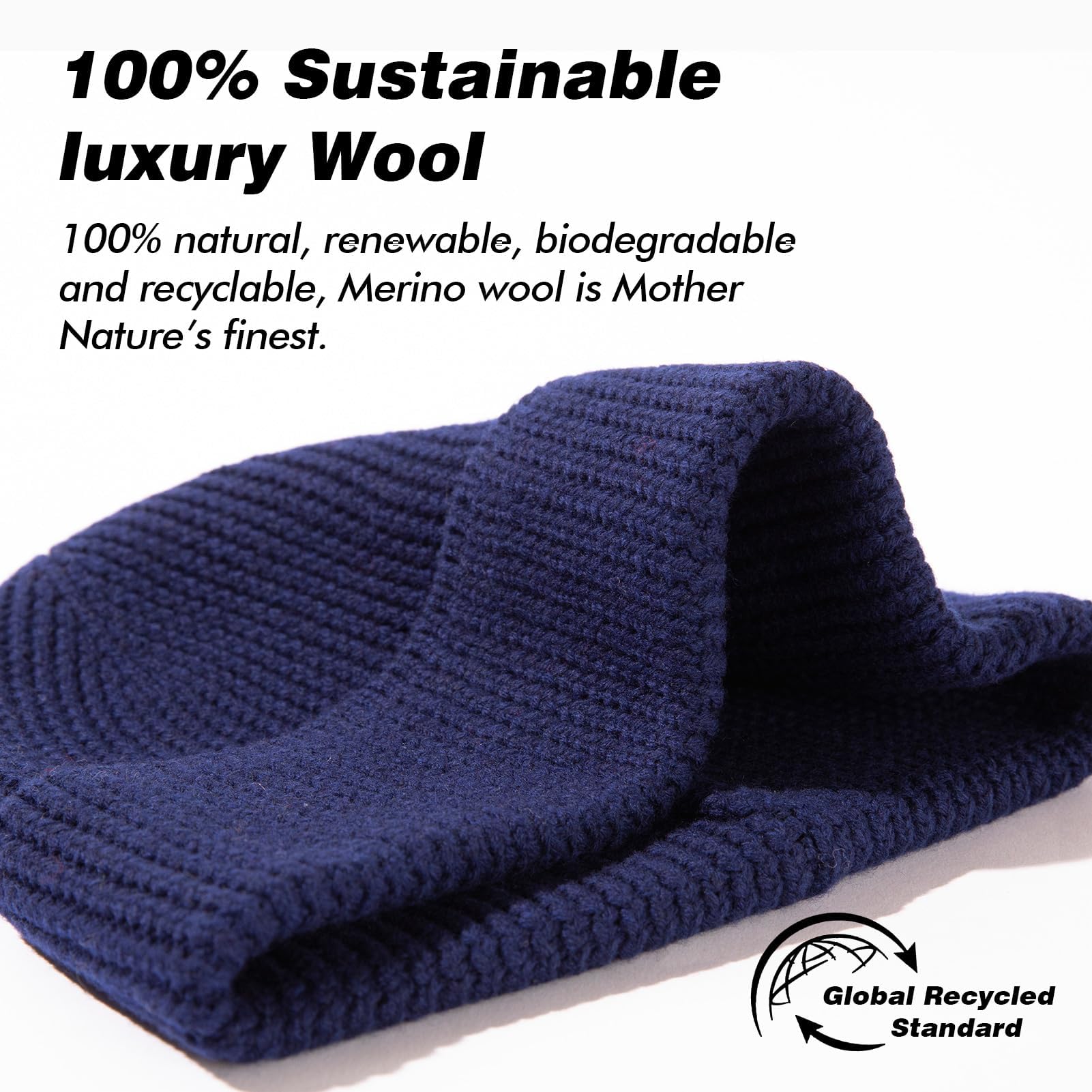 TOP-EX Berretto invernale in 100% lana merino con risvolto – strato singolo lavorato a maglia, cappello invernale in lana per uomo e donna 55-66 cm