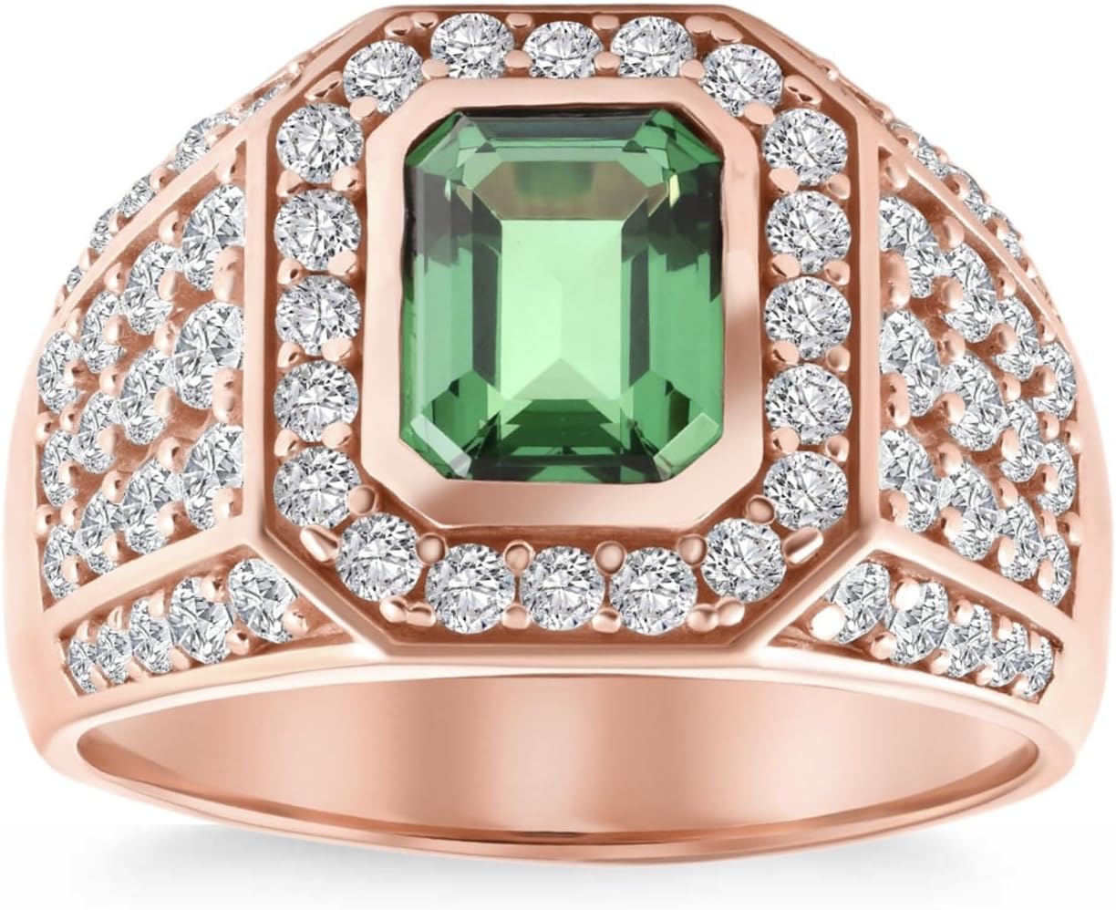 Emerald Men's Ring Sterling Silver 10K 14K 18K Real Gold Customized Green Gemstone Ring for Men Boyfriend Husband Engagement Wedding Anniversary Size 4-16 - Image 3