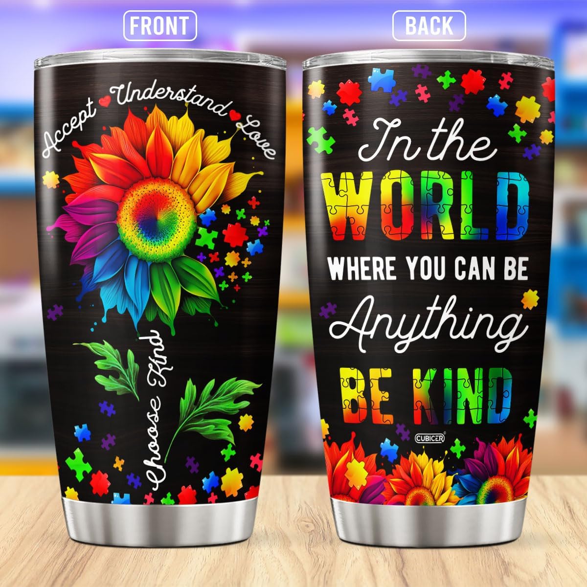 CUBICER Autism Awareness Coffee Tumbler Therapist Travel Mug With Lid Birthday Gifts For Women Adults Mom Friends Insulated Cup Double Wall Stainless Steel Tumblers Inspirational Quotes - Image 2