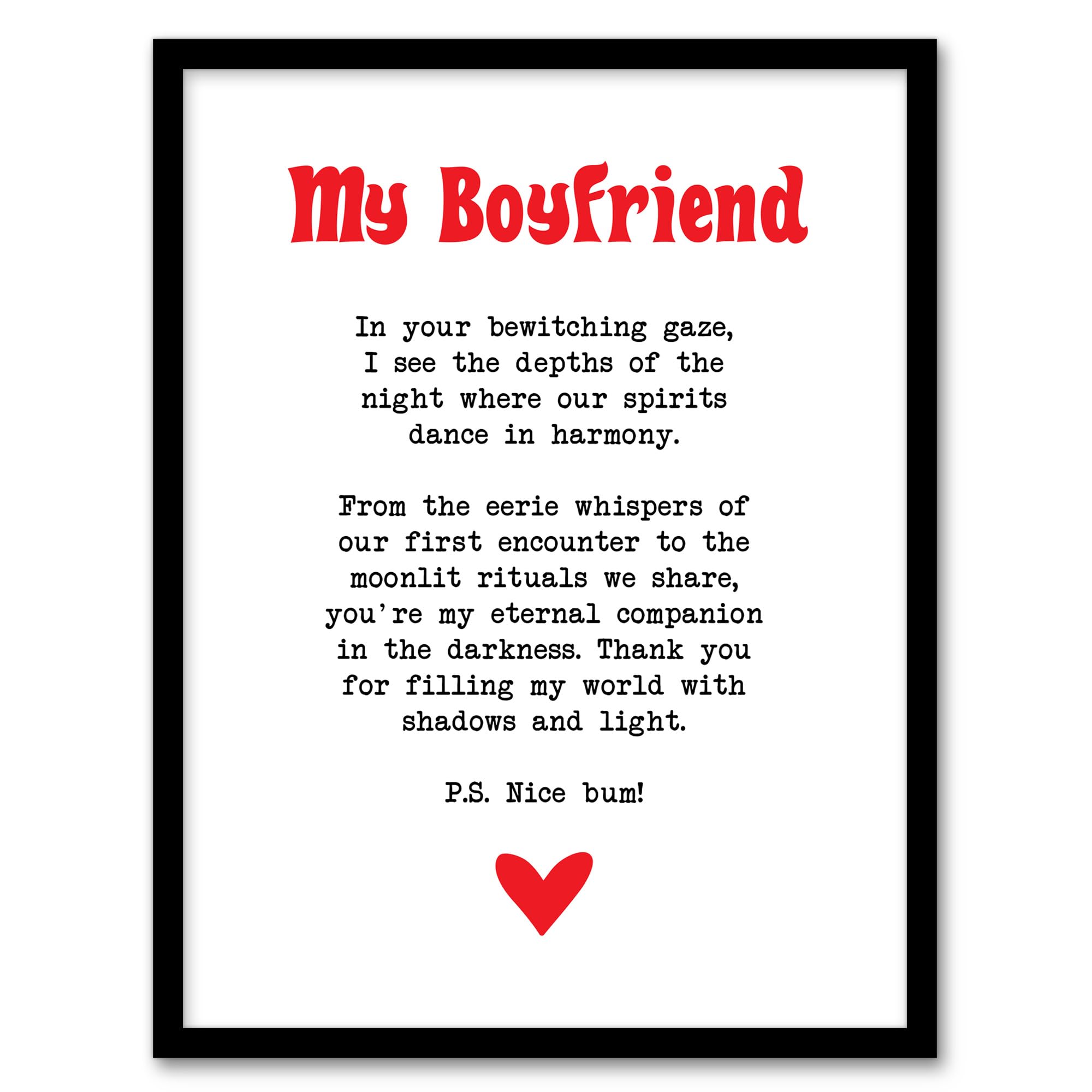 Artery8 Love Poem Goth Boyfriend Romantic Poetry Fun Bedroom Artwork Framed Wall Art Print A4