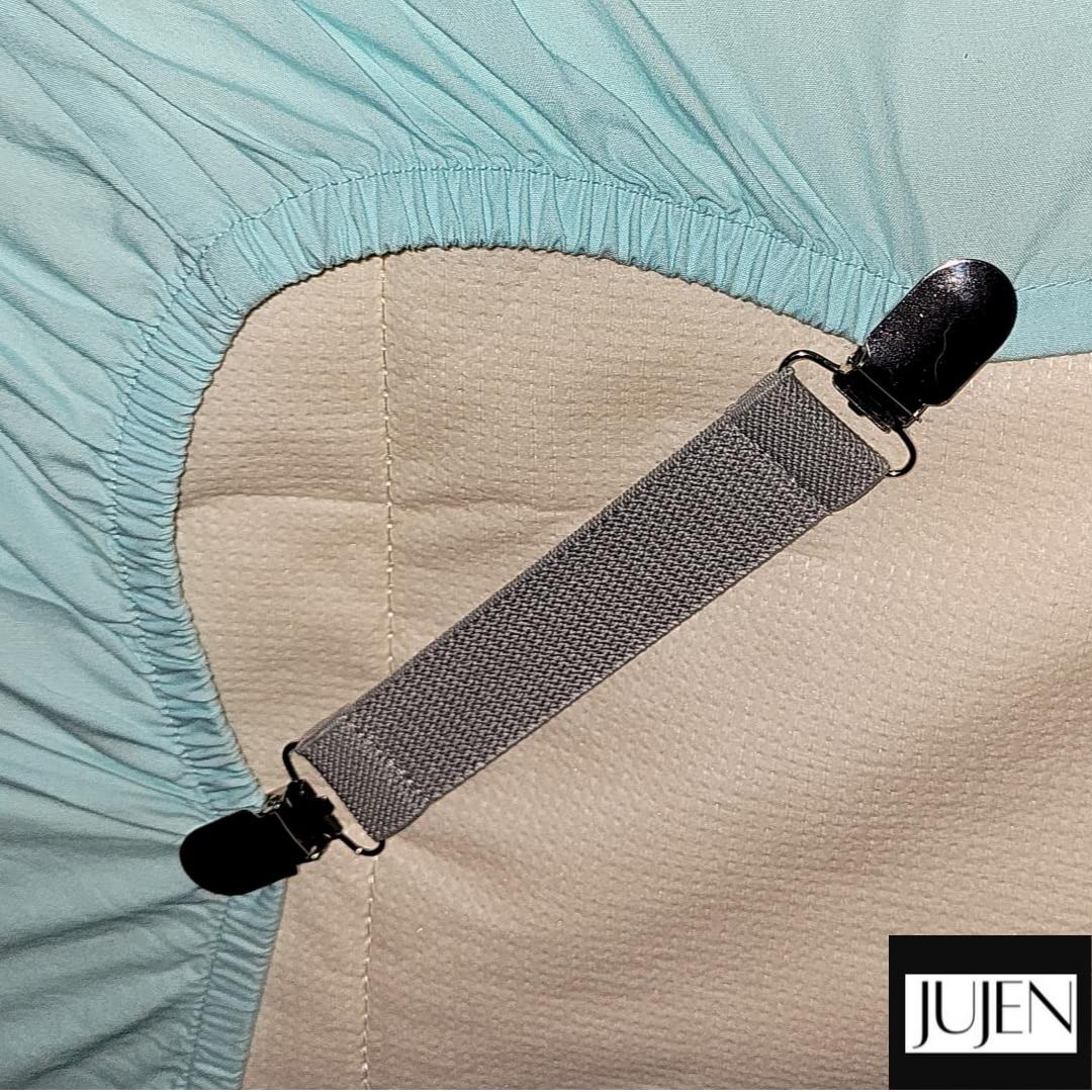 Jujen Elastic Clothes and Hat Clips-Double Heavy-Duty Stainless-Steel Strap Clips, Bed Mattress Sheet Fasteners (Baby Blue)