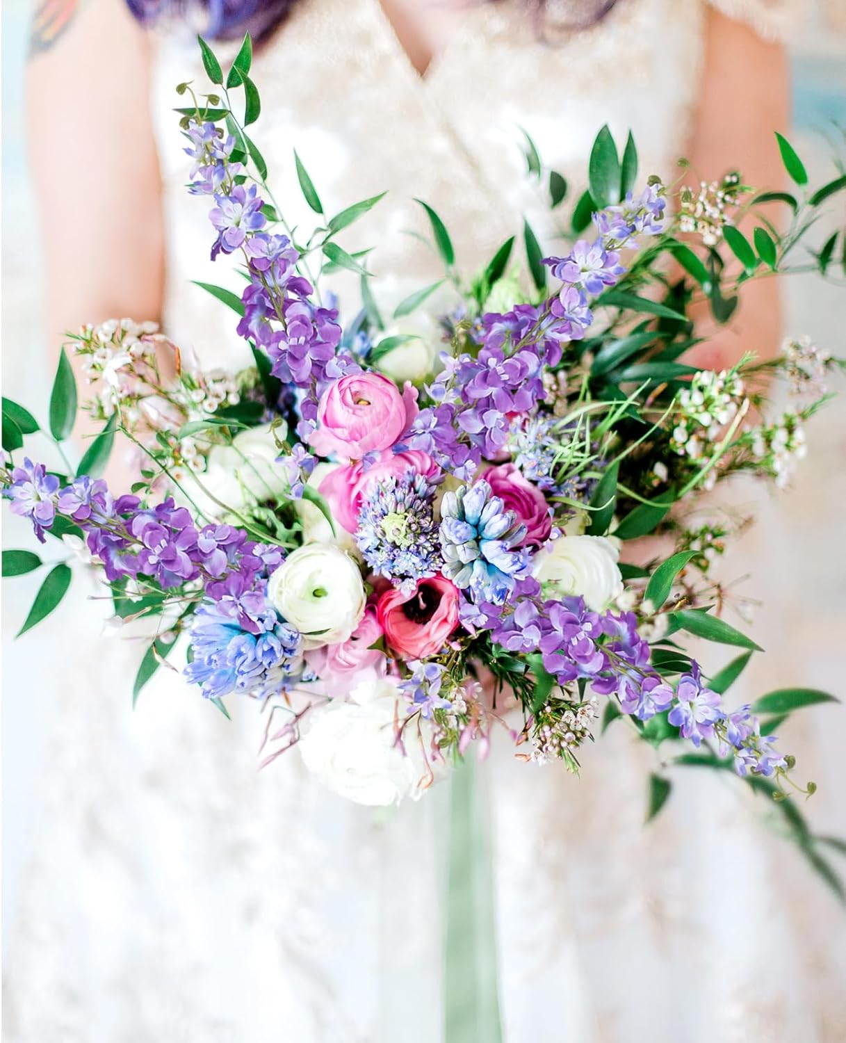 6Pcs Artificial Delphinium Flowers 37.4’’Purple Fake Larkspur Flowers Silk Flowers with Long Stems for Tall Vase Table Centerpiece Home Wedding Party Garden Decor(Purple)