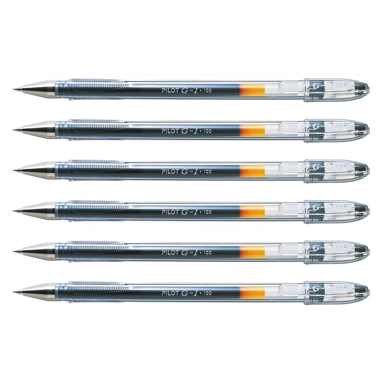 Pilot – Lote de 6 bolígrafos de gel G-1 punta fina de 0,5 mm, trazado 0,3 mm, color negro