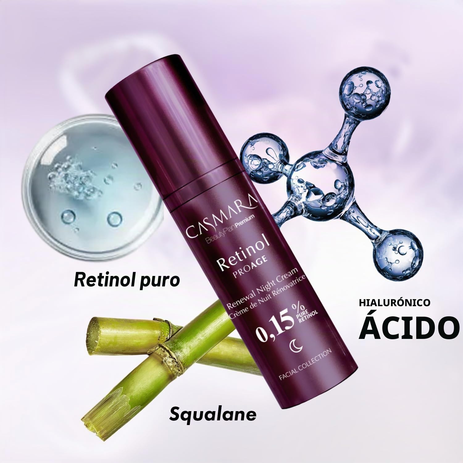 CASMARA - Crema Nocturna con Retinol Puro 0.15% con Acido Hialuronico, Vitamina C, Escualano, Crema Hidratante Facial Rejuvenecedor Facial Skin Care, Mejora la Elasticidad y Firmeza, Todo Tipo de Piel