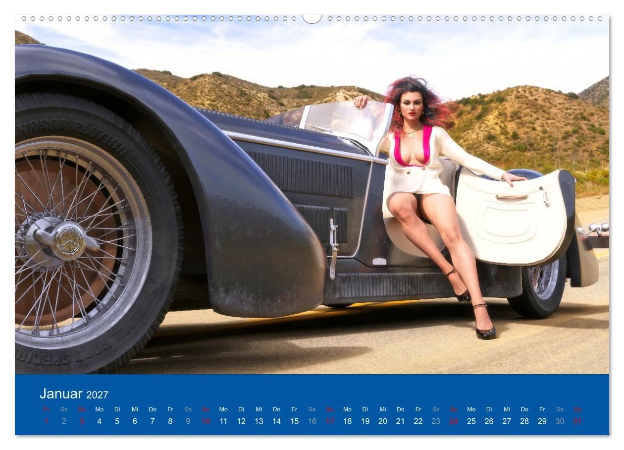 CALVENDO - Freche Frauen und heiße Kisten (hochwertiger Premium Wandkalender 2027 DIN A2 quer), Kunstdruck in Hochglanz: Coole Autos, freche Frauen - was will man(n) mehr?