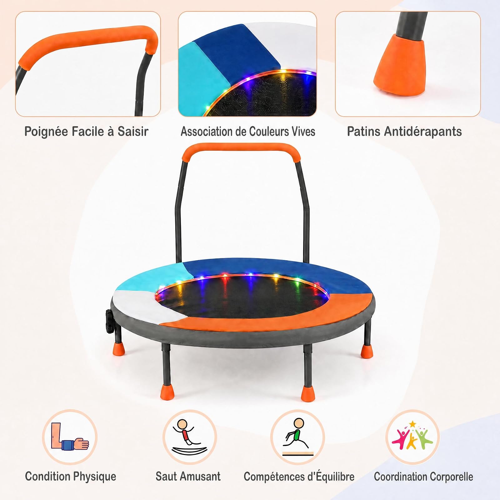 GOPLUS Trampoline Intérieur Enfant Ø90CM,Mini Trampoline Enfant