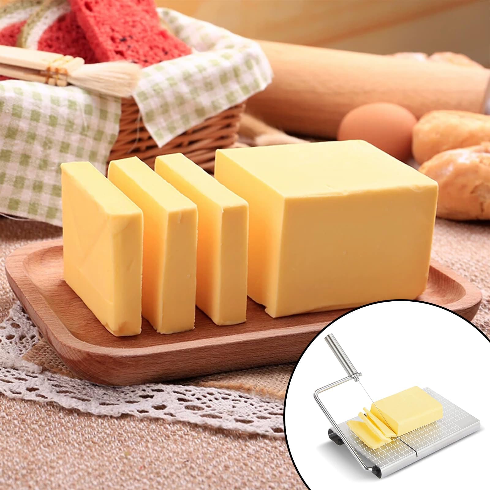 Cortador de queso de acero inoxidable, cuchillo multifunción para queso y foie gras con 6 alambres