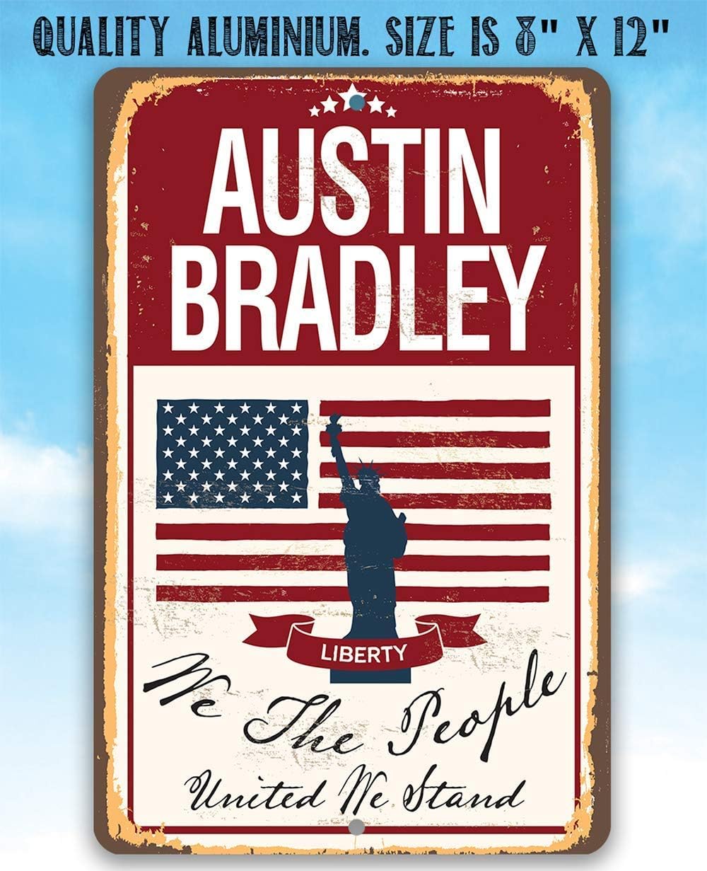 Personalized We The People Metal Sign - Great Patriotic Home Decor, American Flag and Liberty Sign, Custom Name Gift and Decor, Choose 8x12 or 12x8 Use Indoor or Outdoor Metal Tin Sign