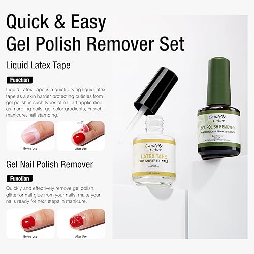 Miniatura 2 de Candy Lover Kit removedor de esmalte de uñas de gel, cinta de látex líquido y removedor de esmalte de gel con empujador de cutículas y lima de uñas,