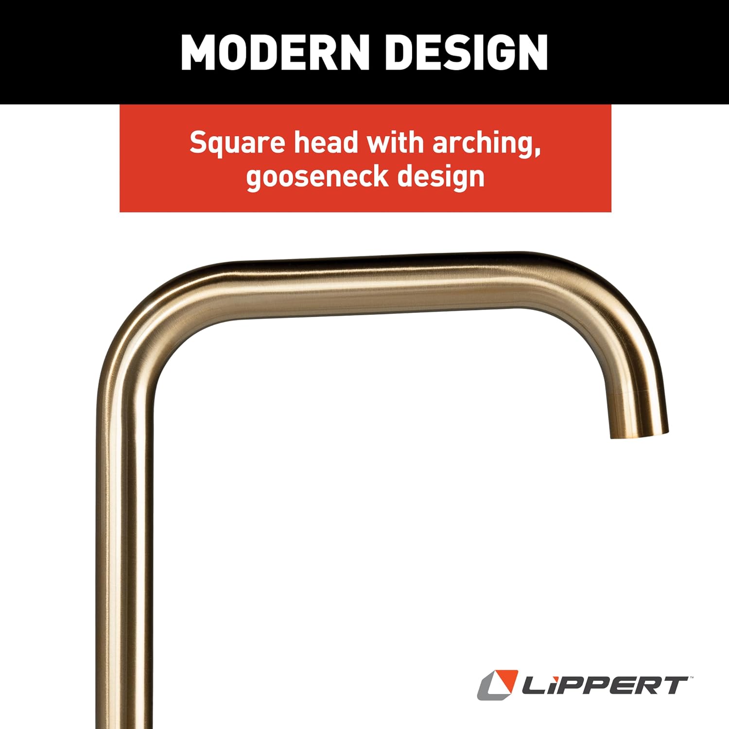 Lippert Flow Max Square Head Gooseneck Kitchen Faucet with 304-Grade Stainless Steel Construction, Single-Handle Operation, Single-Hole Installation, 360-Degree Swivel, 2.2 GPM Flow Rate - 2024000066