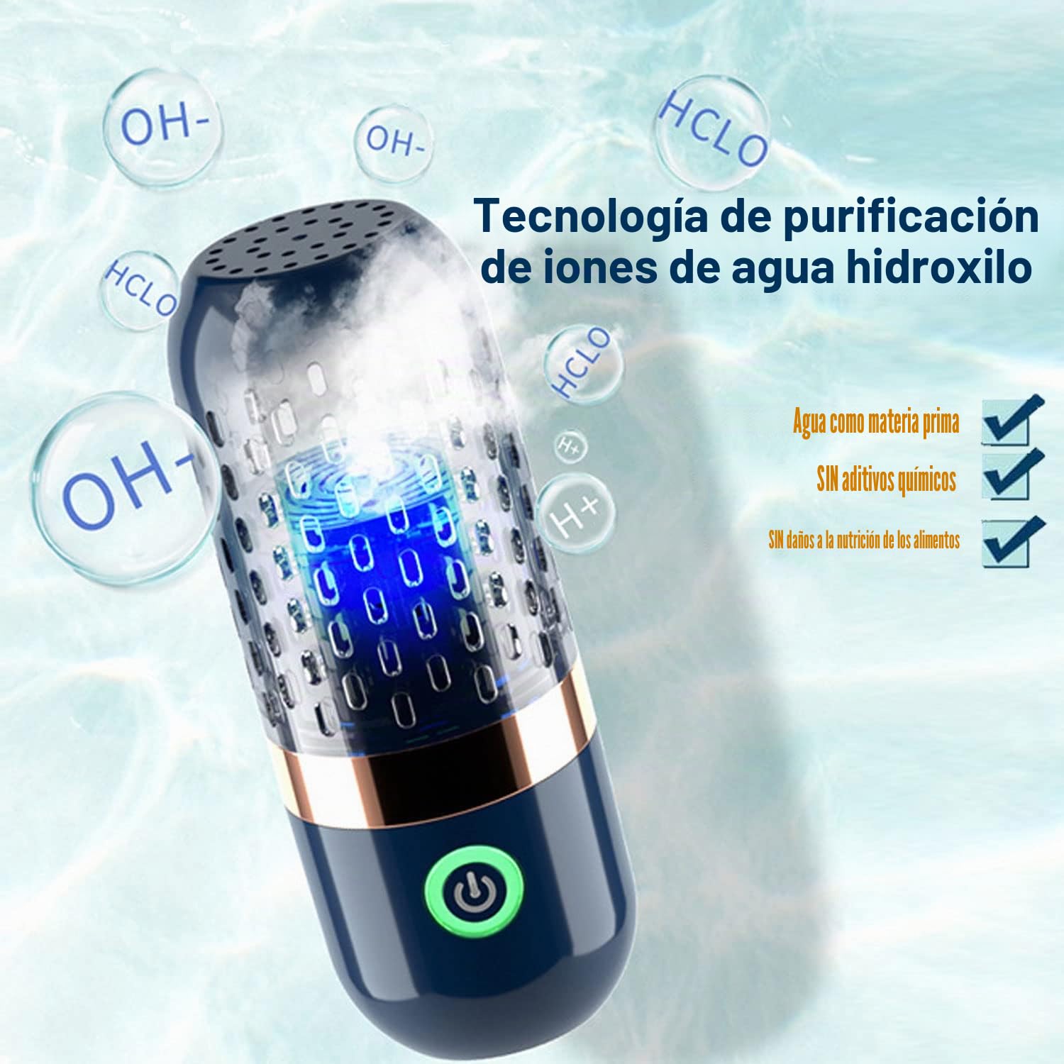Lavadora de frutas y verduras portátil inalámbrica de frutas purificador de alimentos Máquina de desinfección para el hogar, azul oscuro