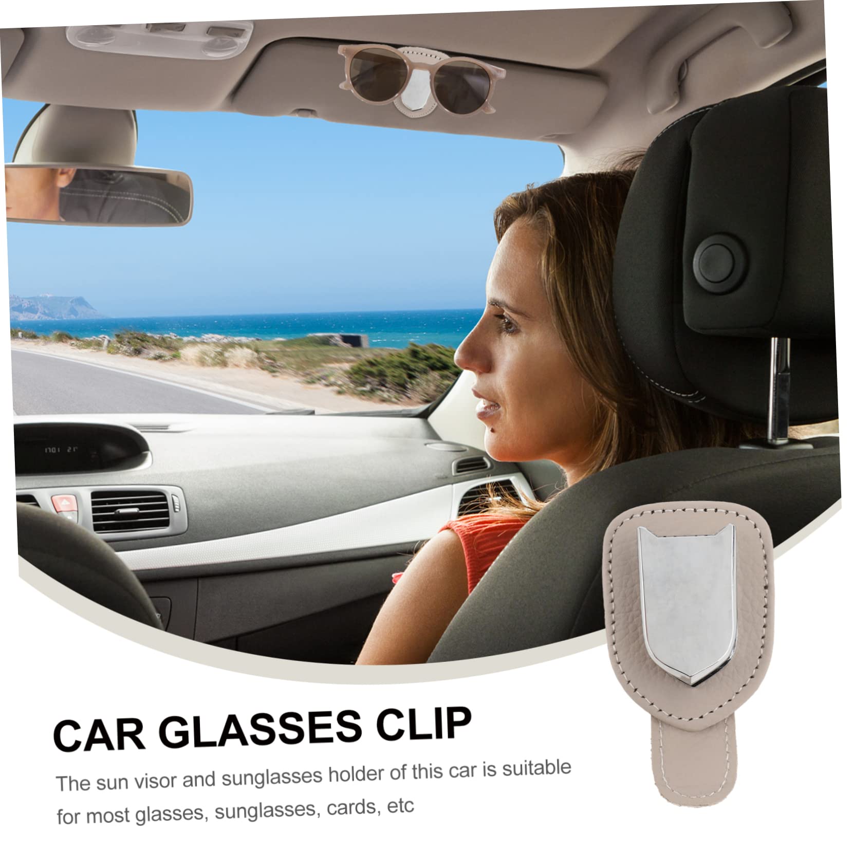 Ciieeo 2pezzi Porta Occhiali da Sole per Auto Clip in Pelle e Inossidabile Porta Biglietti per Occhiali da Vista per Aletta Parasole per Auto