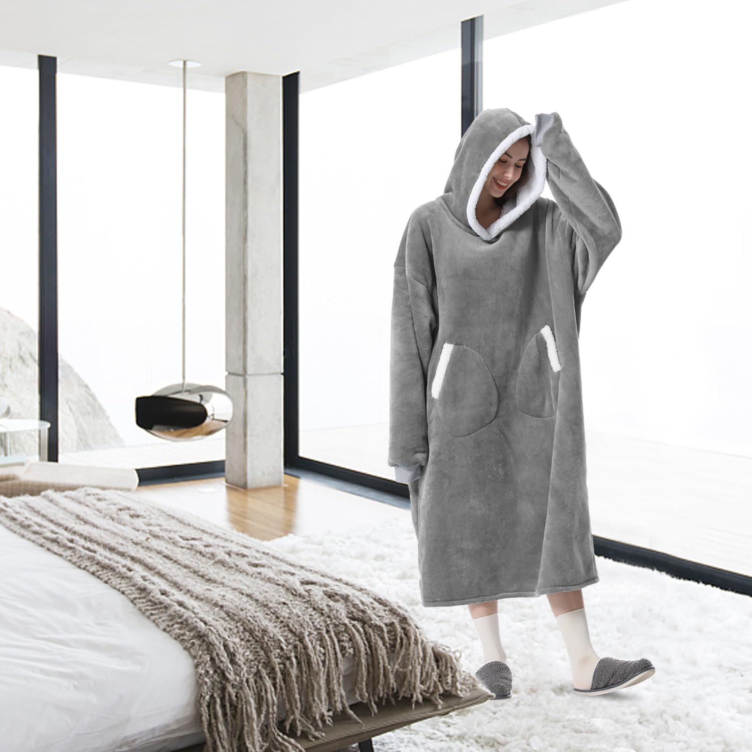 Sweat à Capuche Grand, Couverture à Capuche Surdimensionnée, Taille Unique Épais Pull Capuchon en Polaire Sherpa pour Femmes, Filles, Adultes, Adolescent