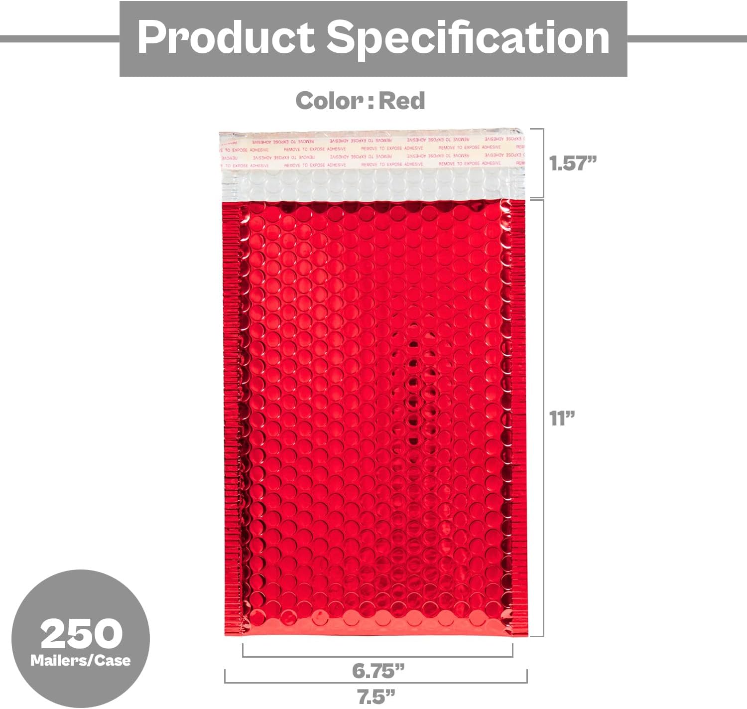 PSBM 250 PCS 7.5 x 11 Inch Red Metallic Glamour Bubble Mailers, Self-Sealing Peel-Off Strip, Padded Envelopes for Safe and Secure Shipping