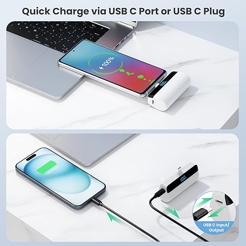 Miniatura 4 de Paquete de 2 mini cargador portátil de 5500 mAh para iPhone 1516 Series, pantalla LCD de 15 W PD de carga rápida, banco de energía, conector USB C,