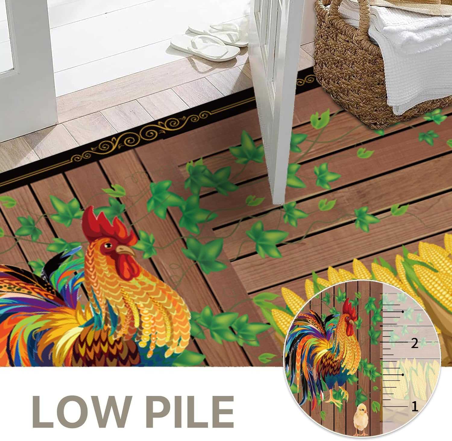 Vintage Chick Runner Rug for Hallways 2.7x8ft,Farmhouse Red Rooster Washable Rugs,Farm Animal Non Slip Kitchen Kitchen Mats for Floor,Rustic Stain Resistant Carpet Runner for Entrance Bedrooms