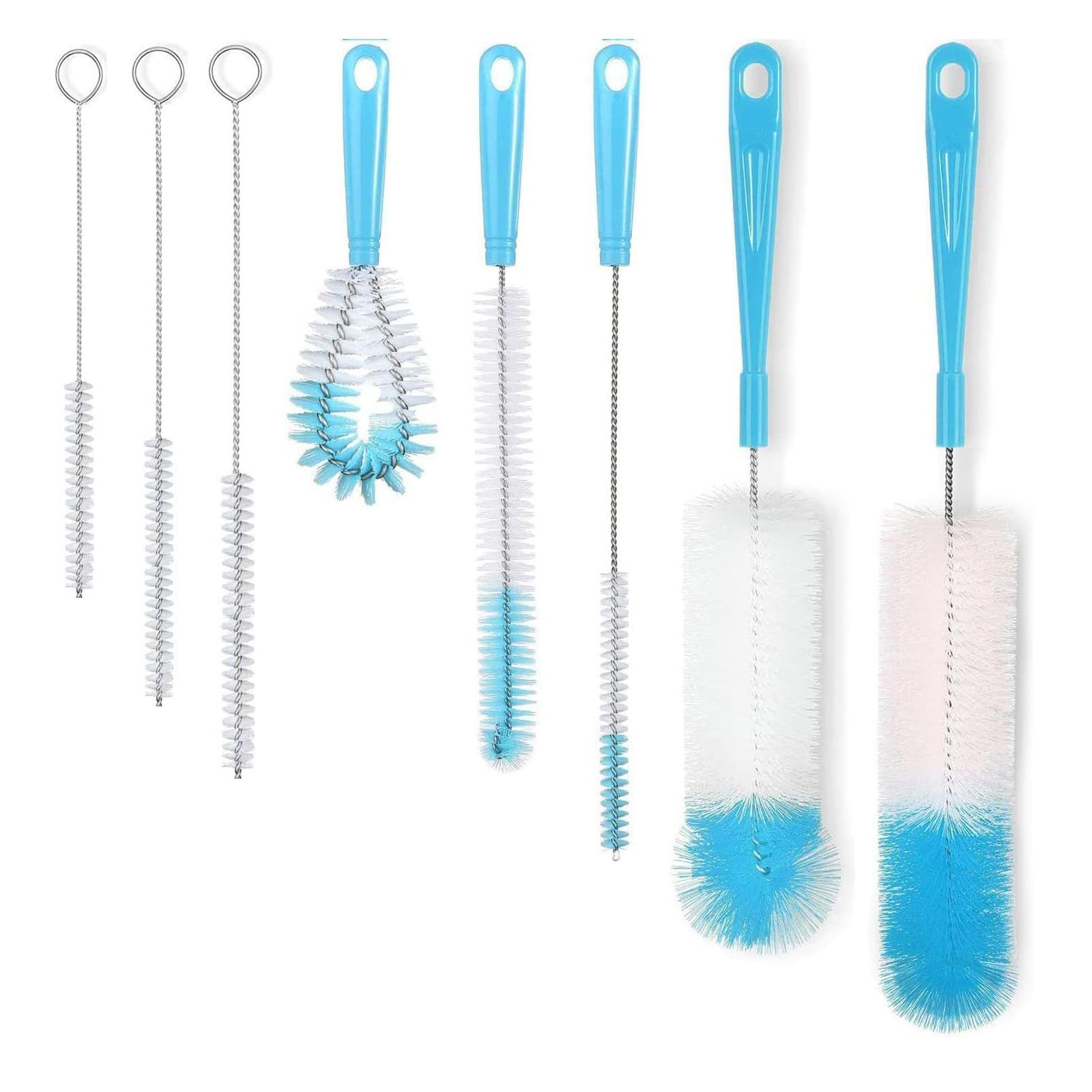 Extra Long 30CM Handle Cleaning Brushes 8PCS Multi Head Design for Hard to Reach Space Nylon Scrub Brush for Bottles