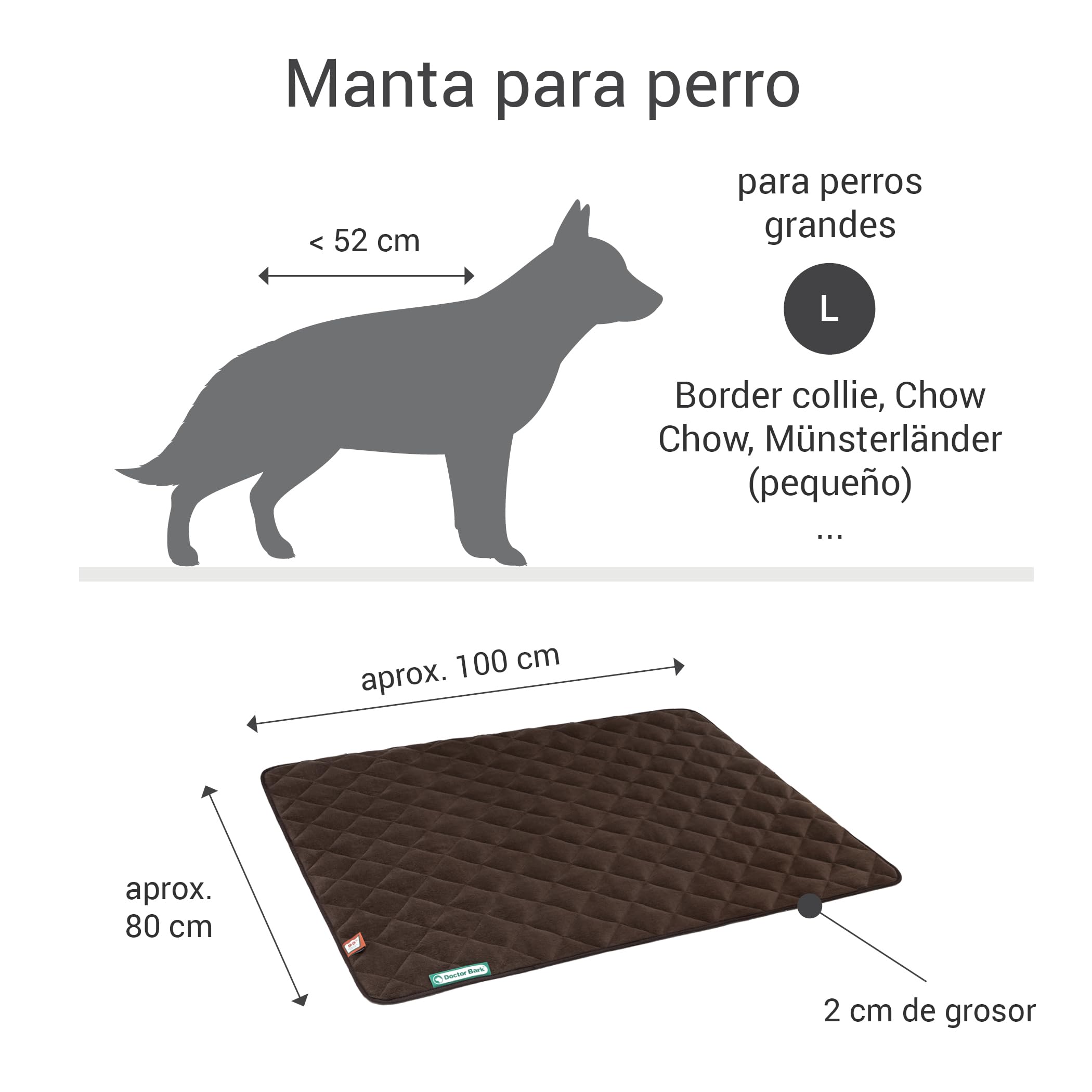 Doctor Bark Manta para Perros de Forro Polar, Reversible, mullida, Resistente y Lavable hasta 95 °C, para Interiores y Exteriores (L, 100x80 cm, marrón)