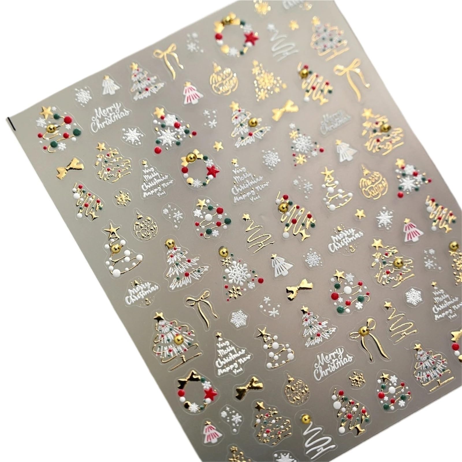 3pc 3D Metal Bead Nail Art Stickers - Snowflake Bowknot Wreath Stars for Winter Decals(Color7)