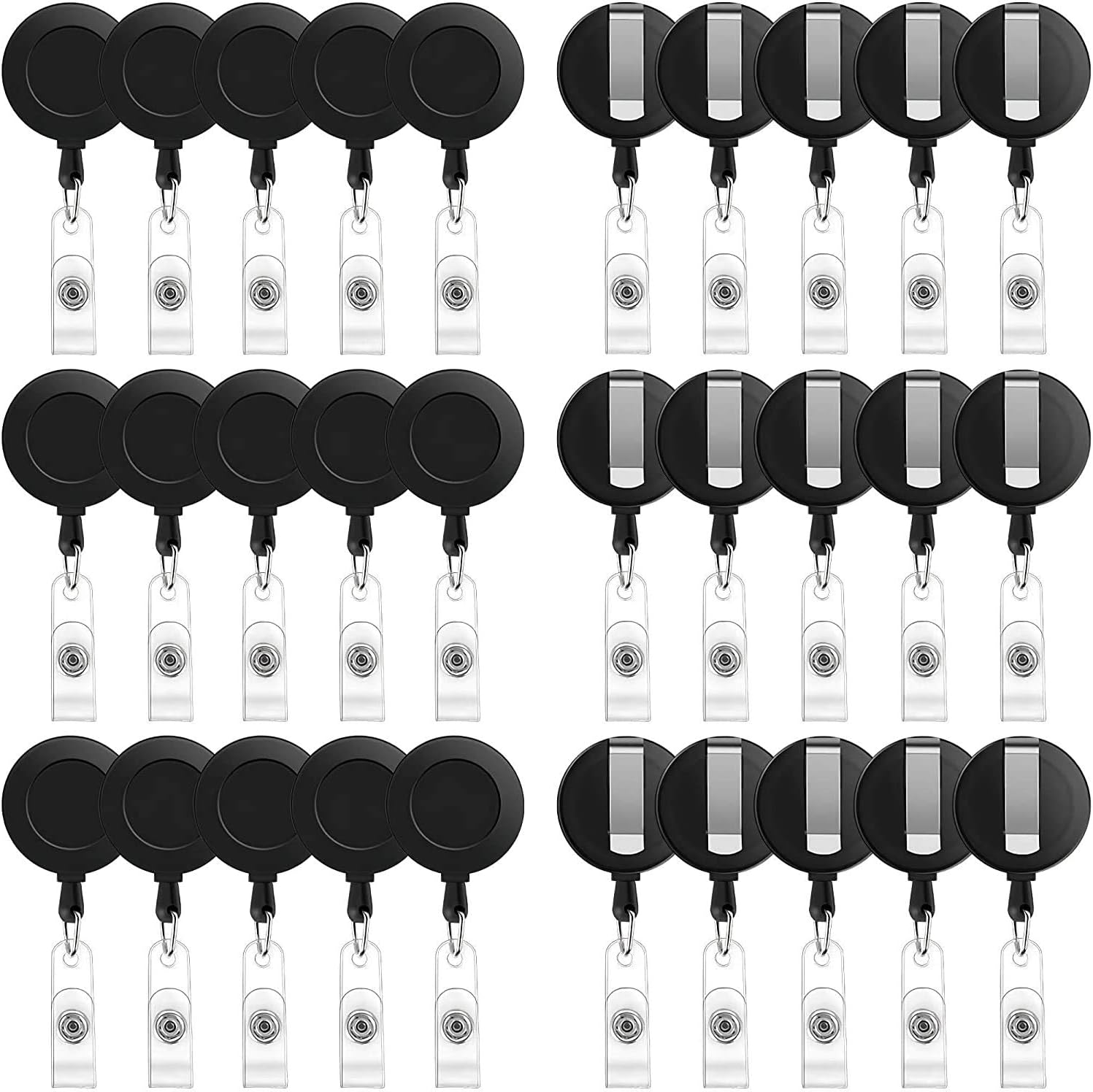 Fastside 30 Pack ID Card Holder and Retractable Reel, Retractable ID Card Reels, Reel Clip On ID Card Holders (Black)