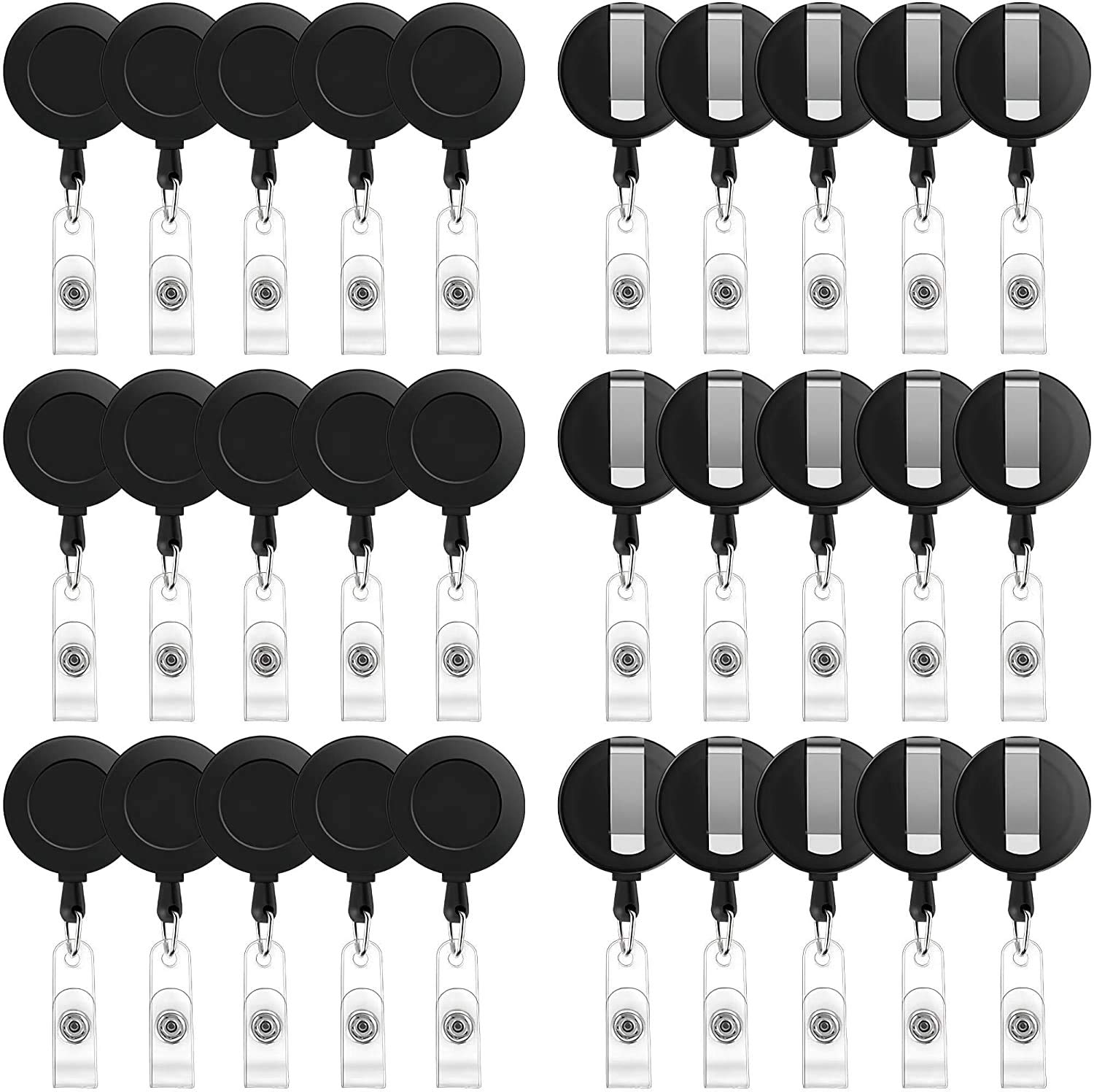 Fastside 30 Pack ID Card Holder and Retractable Reel, Retractable ID Card Reels, Reel Clip On ID Card Holders (Black)