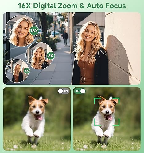 Miniatura 3 de Cámara digital, cámara de doble pantalla de 183.7 ft y 2.7 K, cámaras digitales con tarjeta de 32 GB, zoom de 18X, 20 filtros (verde profundo)