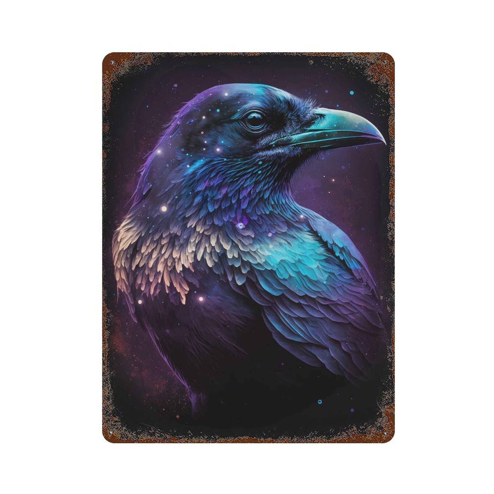 Cosmic Raven Art Print-4 Weathered Tin Sign 15.7"x11.8", Rustic Home Decor for Garage, Bar And Workshop Decor