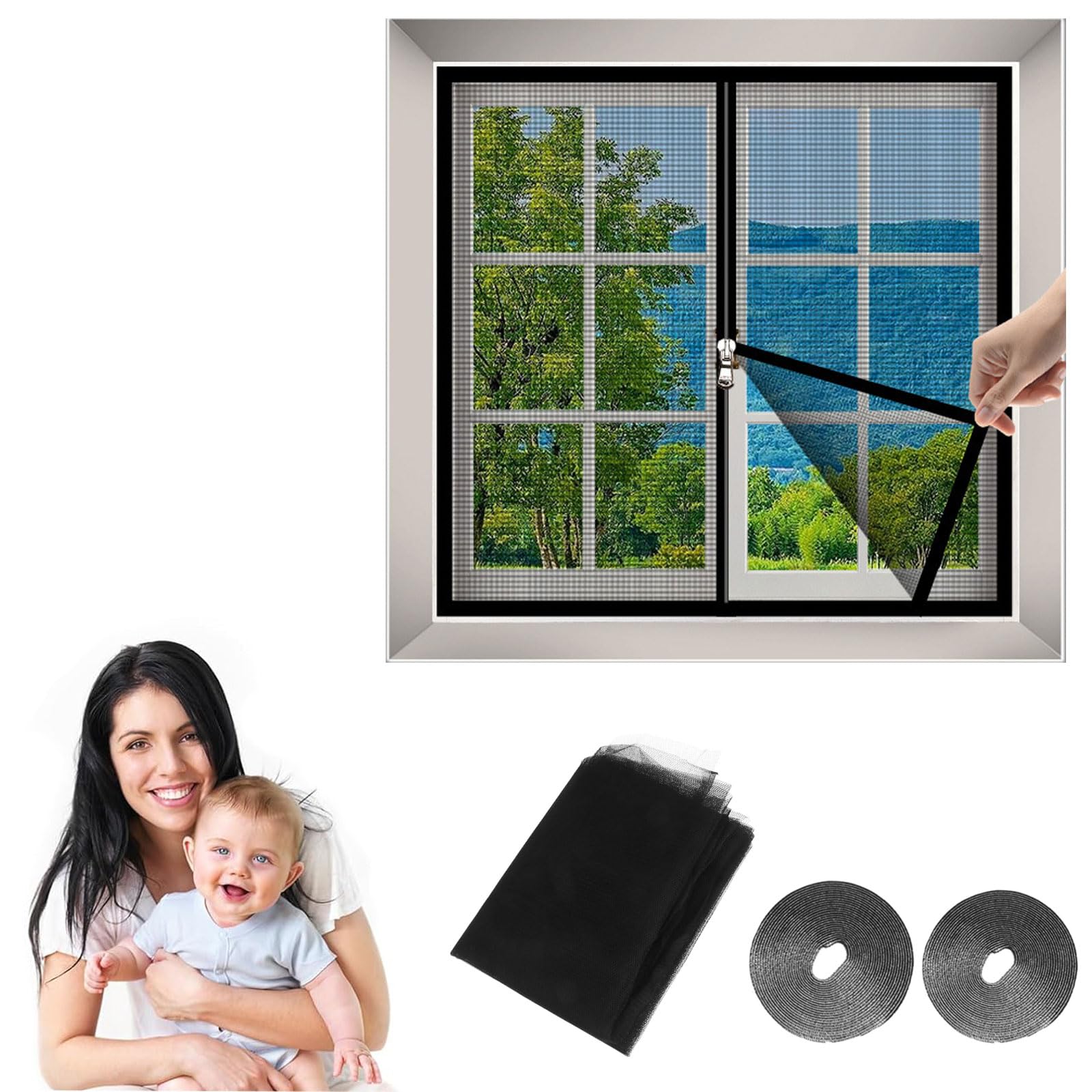 100x140cm(W*H) Window Fly Screen,Washable Insect Net Mesh,Mosquito & Bug Protection, Water Resistant Easy Installation