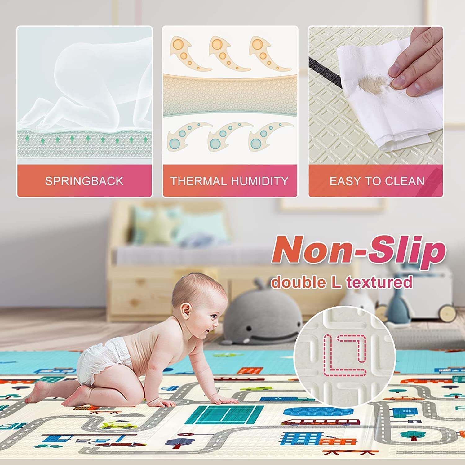 SILENCIO Waterproof Portable Double Side Extra Large Soft Reversible Non Toxic Bpa Free Learning&Crawling Fordable Foam Baby Mat(Multicolored)(6.5 * 6 Ft) 3