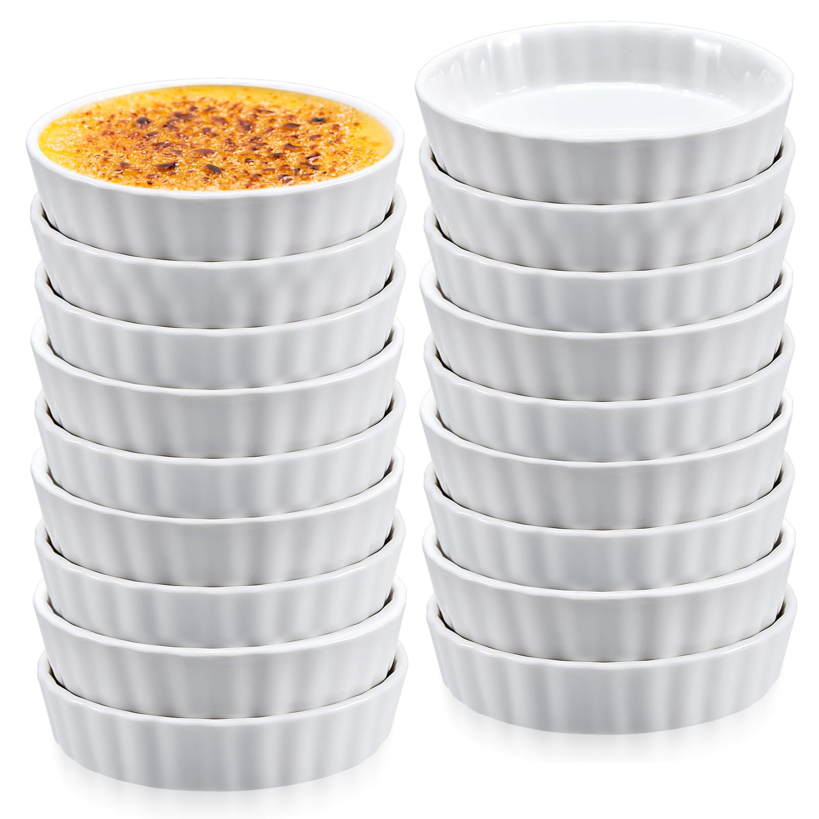 Layhit 18 Pcs,8 oz White Ceramic Creme Brulee Ramekins Bulk, Oven Safe