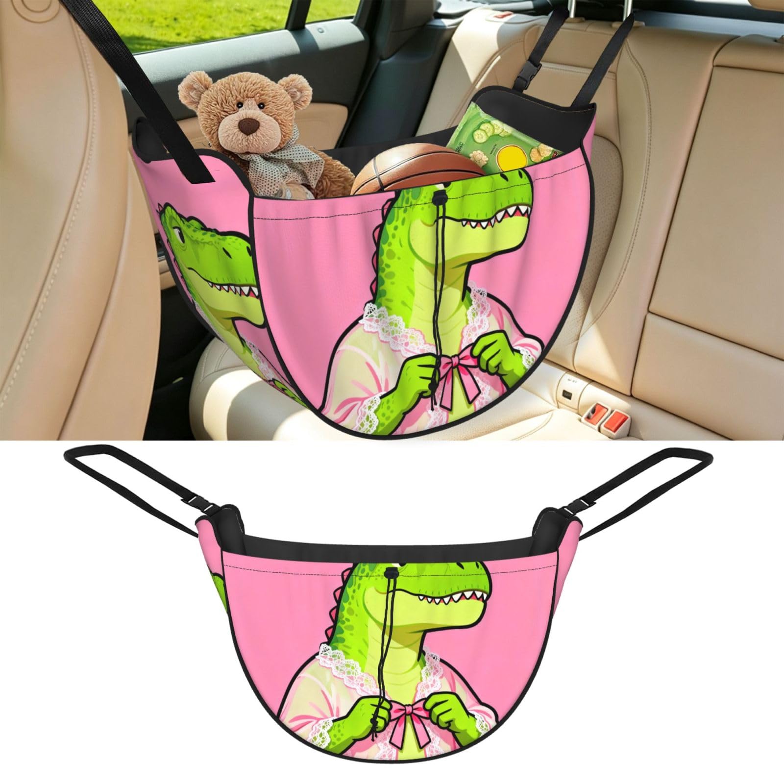 Cntdbu Black Cute Dinosaur Car Seat Organizer-Backseat Storage Bag For Travel