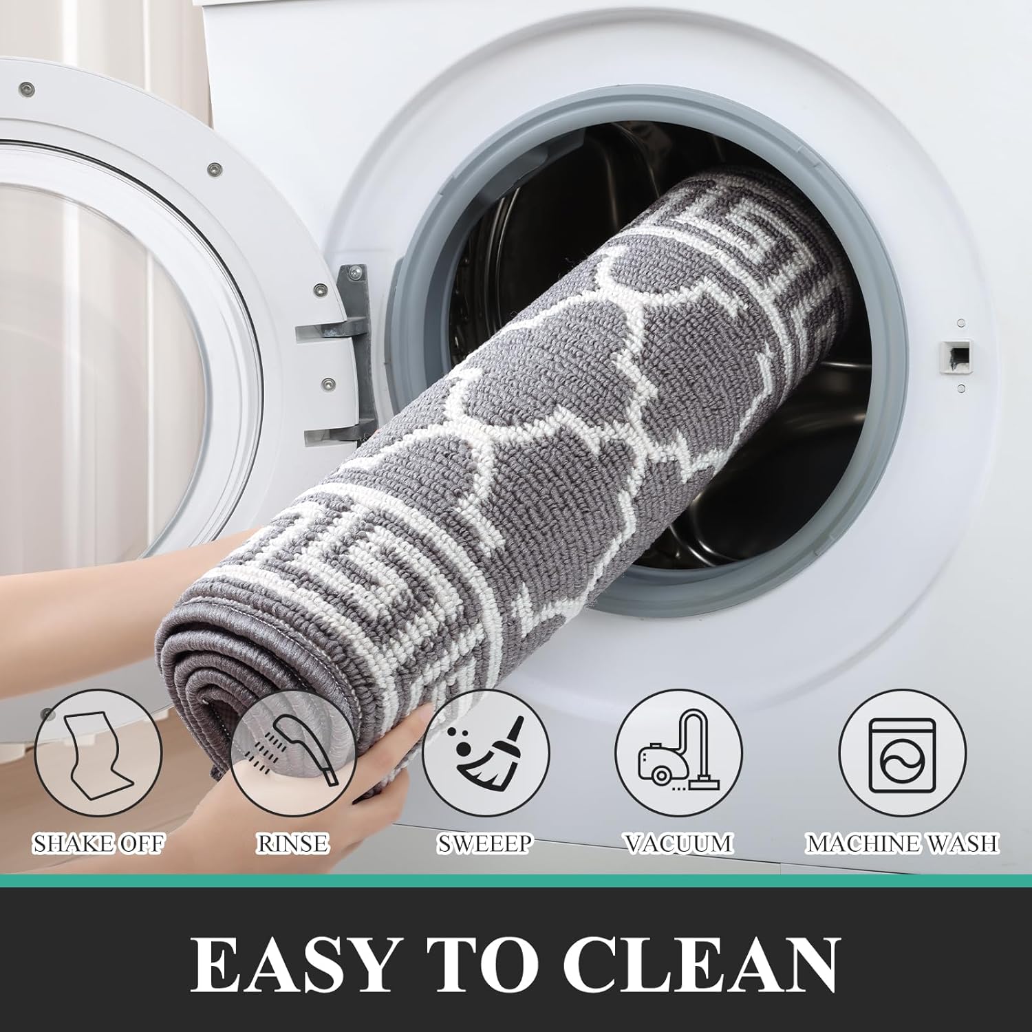 Pauwer Door Mat Indoor Entrance 32"x48" Absorbent Dirt Trapper Welcome Mats for Front Door Washable Entryway Rugs Ultra Thin Doormat Non Slip Runner Rugs for Hallway Kitchen Laundry Room, Grey