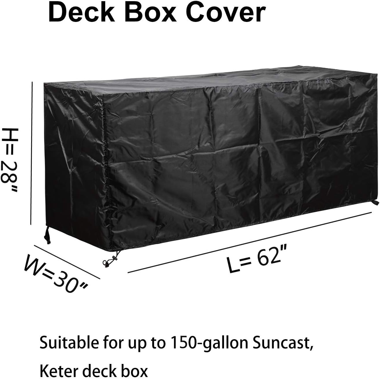 Deck Box Covers Waterproof Durable to Protect Large Deck Boxes 62" L x 30" D x 28" H Black