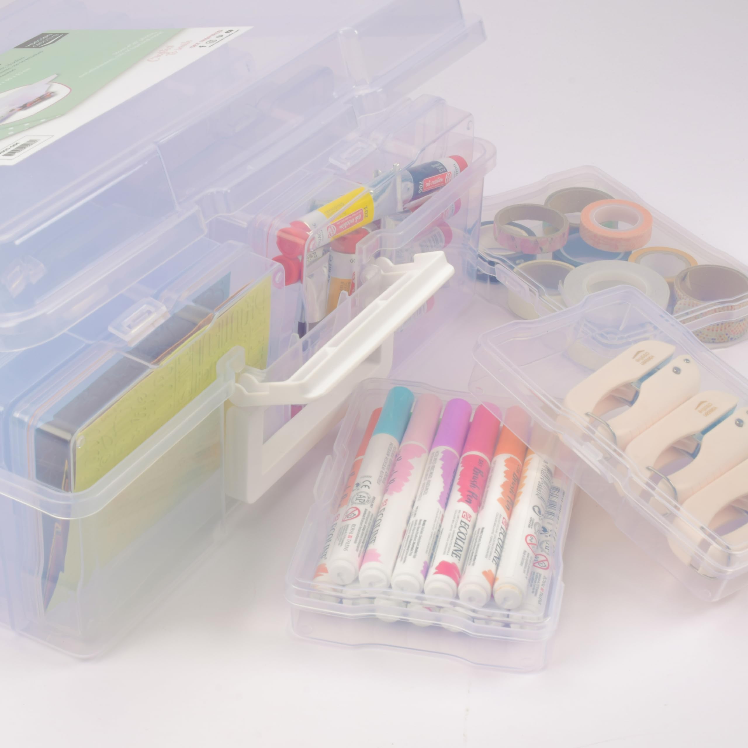 Vaessen Creative Aufbewahrungsbox Transparent mit Deckel incl. 16 Boxen | 37,5 x 30 x 13 cm, kleine Boxen von 17 x 12 x 3 cm, für Basteln, Diamond Painting, Scrapbooking und Schmuckherstellung