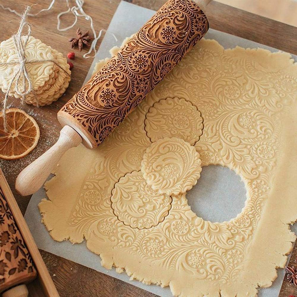 Paisley Embossed Rolling Pin 14/16 Engraved Rolling Pin for Baking + Cute and Lightweight Wooden Rolling Pin